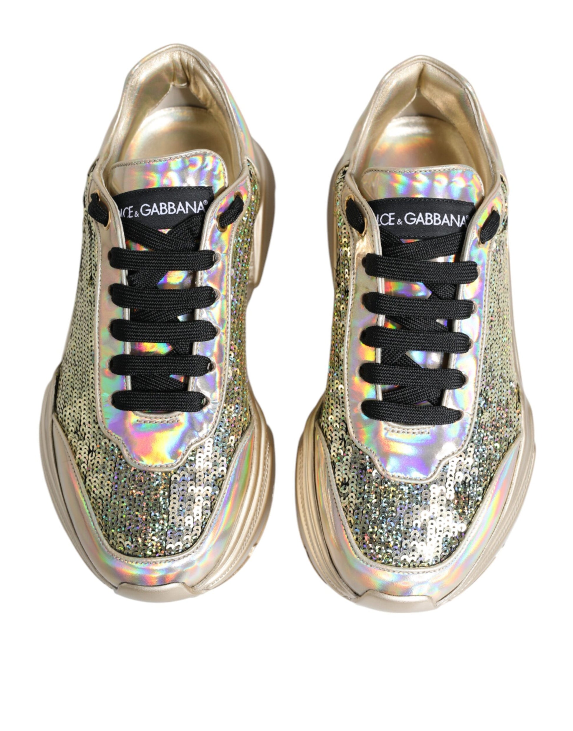 Dolce & Gabbana Gold Sequin Iridiscent Daymaster Sneakers Shoes Dolce & Gabbana