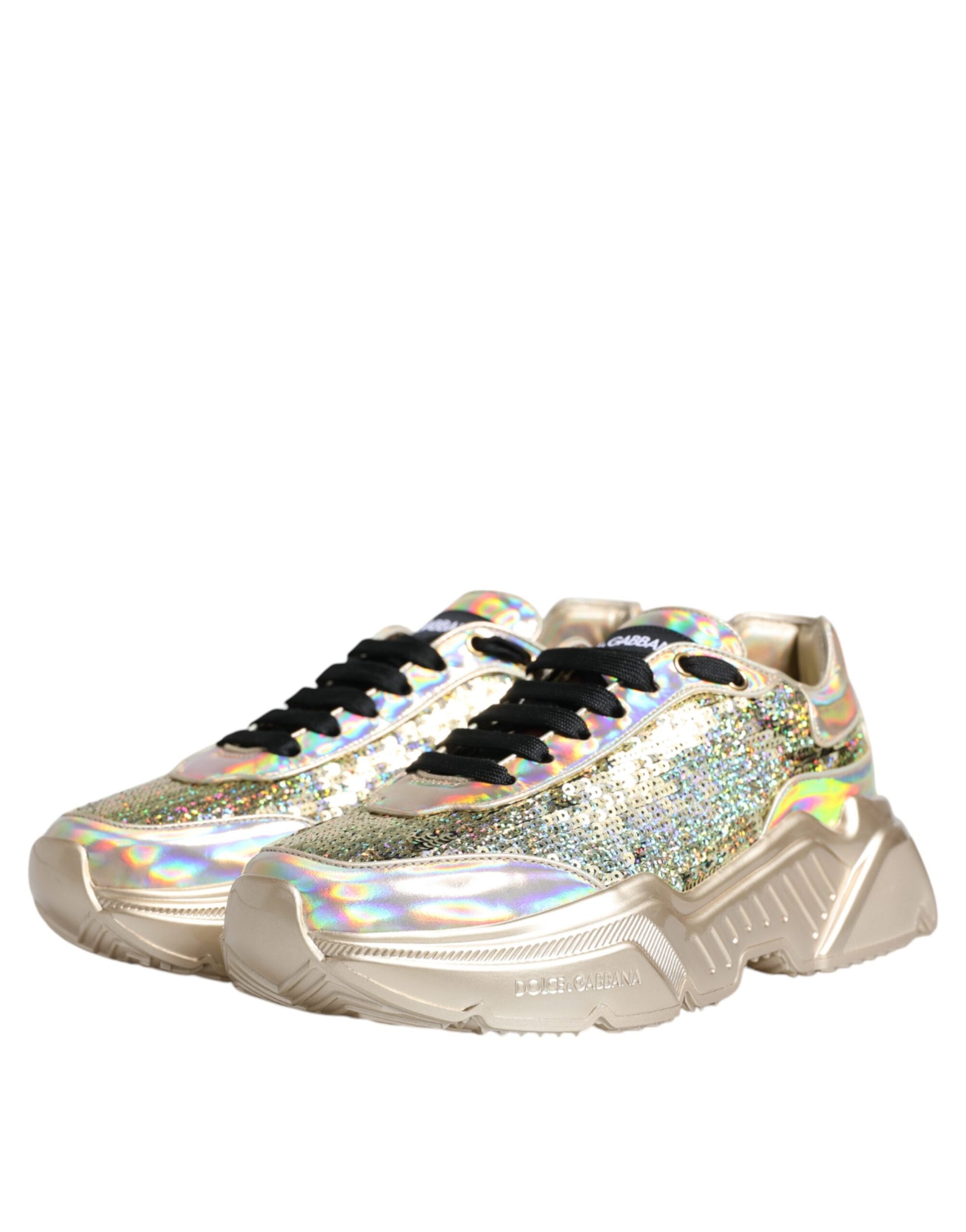 Dolce & Gabbana Gold Sequin Iridiscent Daymaster Sneakers Shoes Dolce & Gabbana