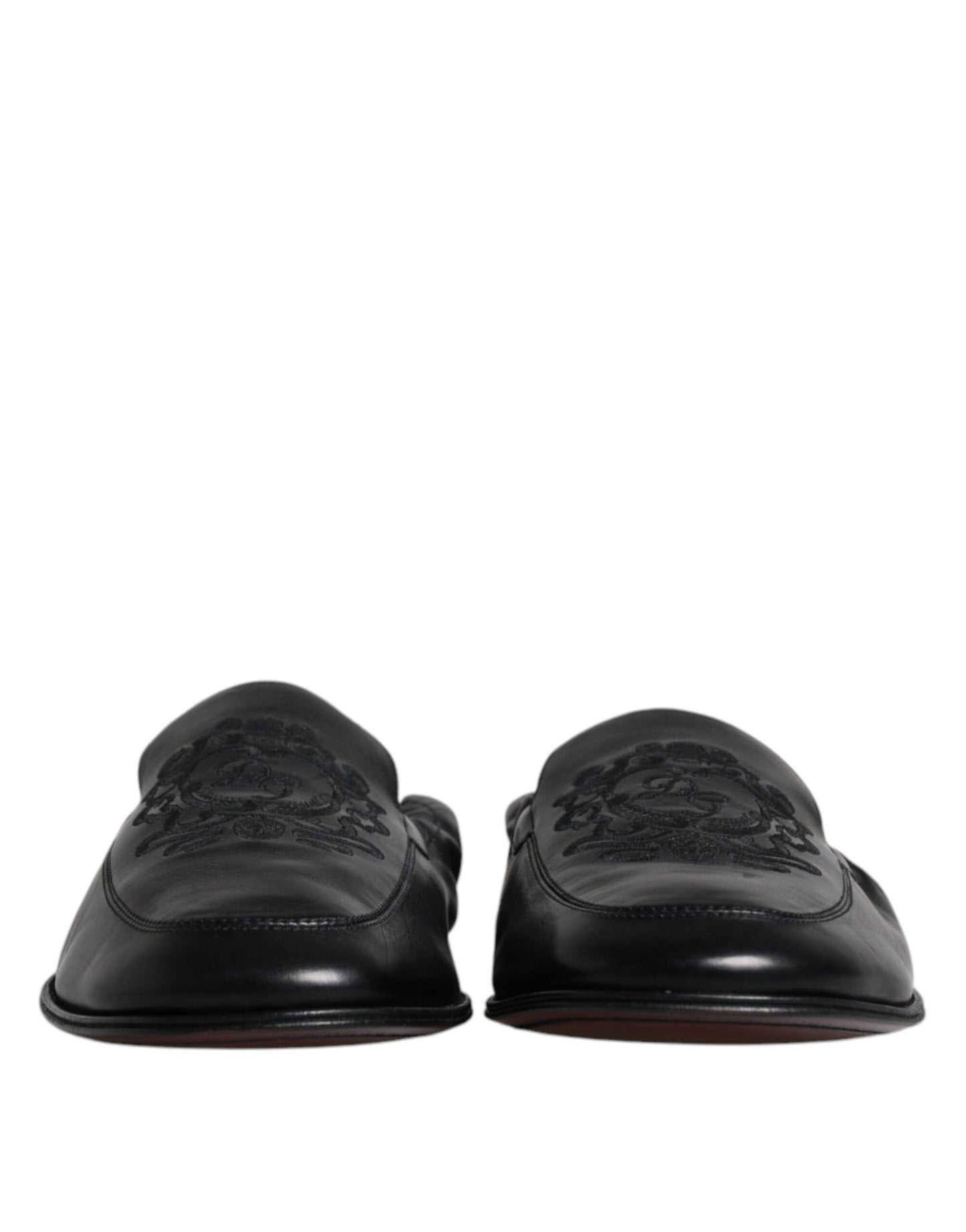 Dolce & Gabbana Black Logo Embroidered Leather Loafer Men Dress Shoes Dolce & Gabbana