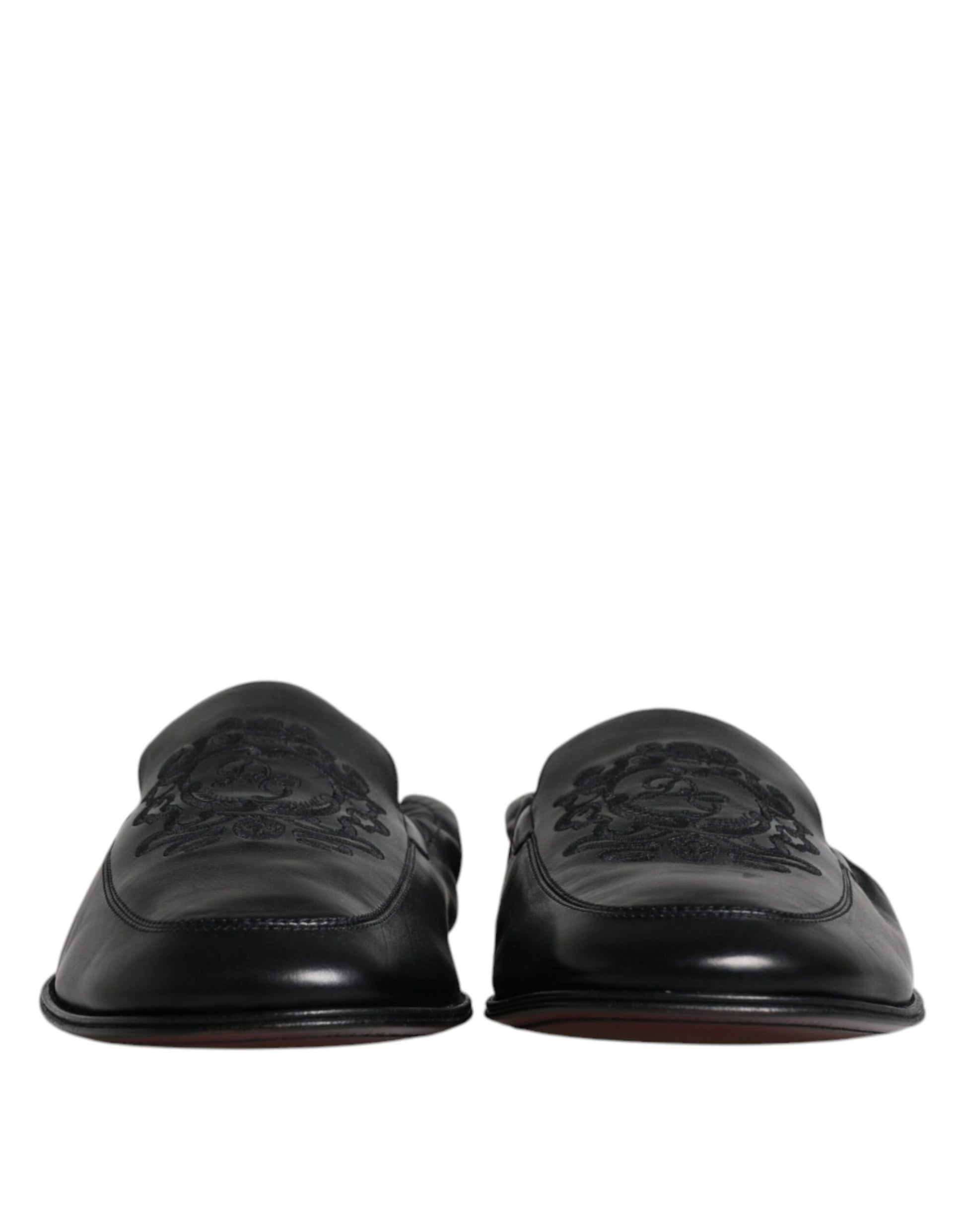 Dolce & Gabbana Black Logo Embroidered Leather Loafer Men Dress Shoes Dolce & Gabbana