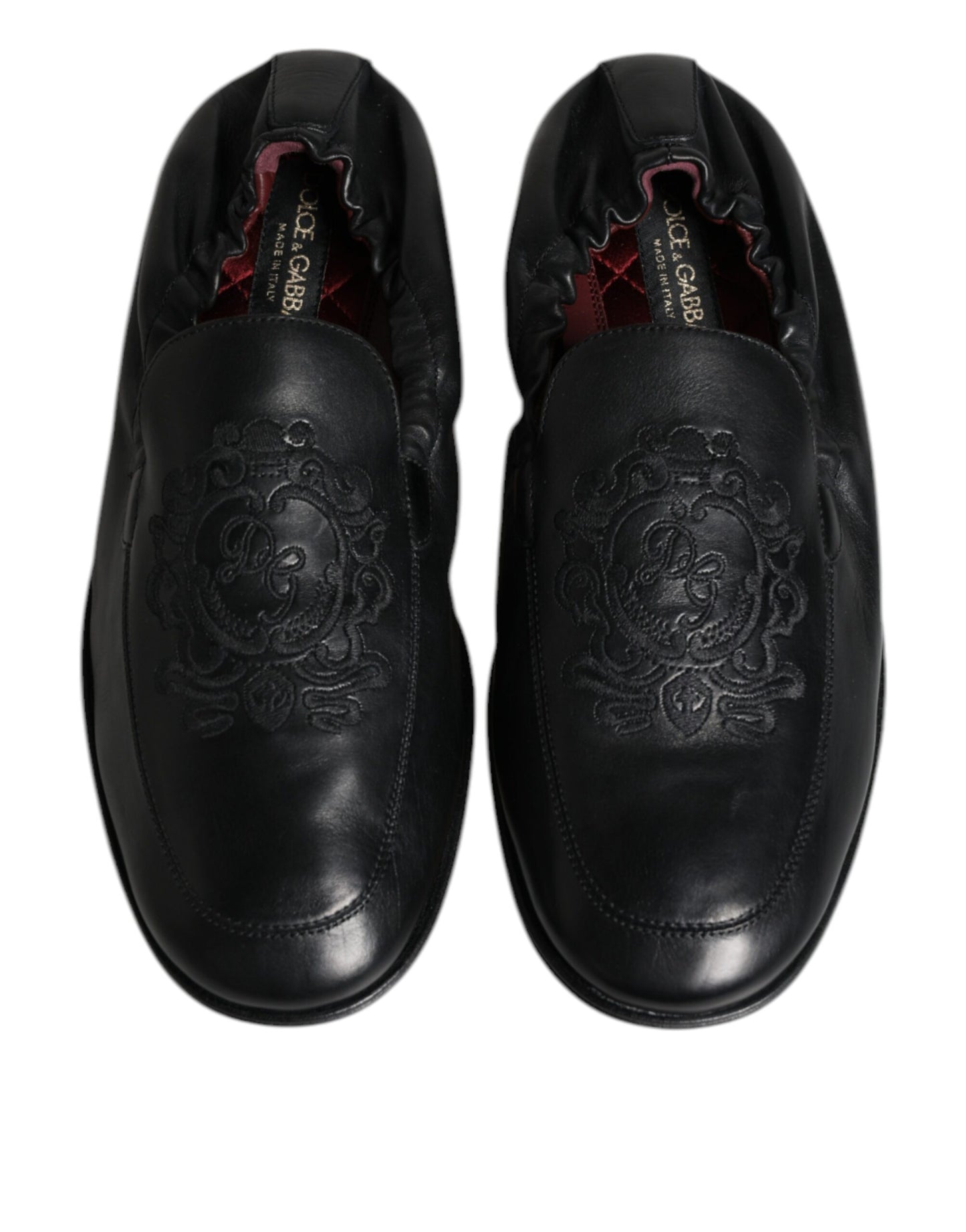 Dolce & Gabbana Black Logo Embroidered Leather Loafer Men Dress Shoes Dolce & Gabbana