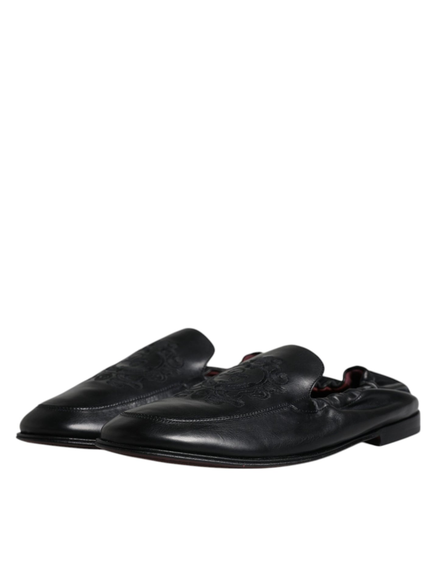 Dolce & Gabbana Black Logo Embroidered Leather Loafer Men Dress Shoes Dolce & Gabbana