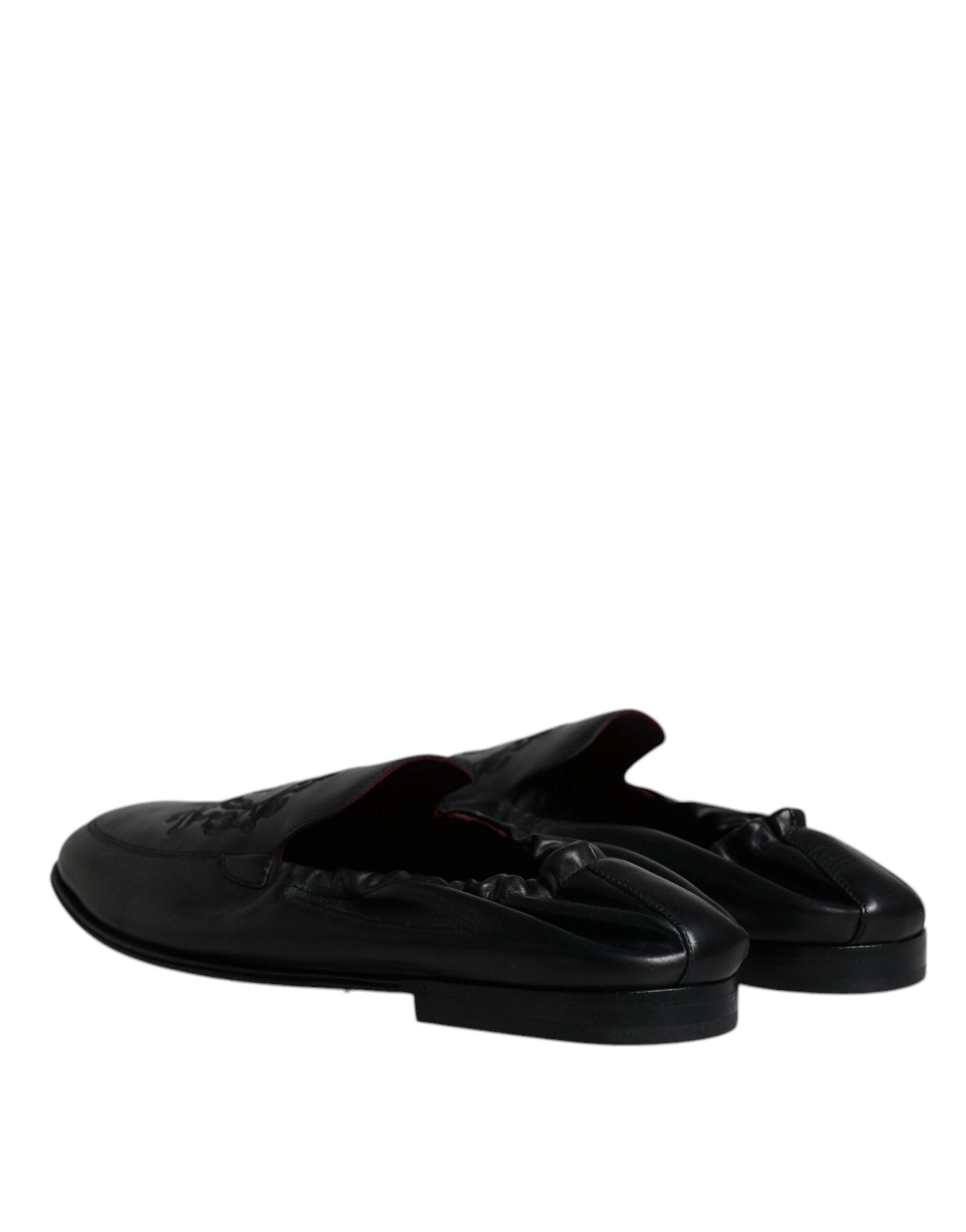 Dolce & Gabbana Black Logo Embroidered Leather Loafer Men Dress Shoes Dolce & Gabbana