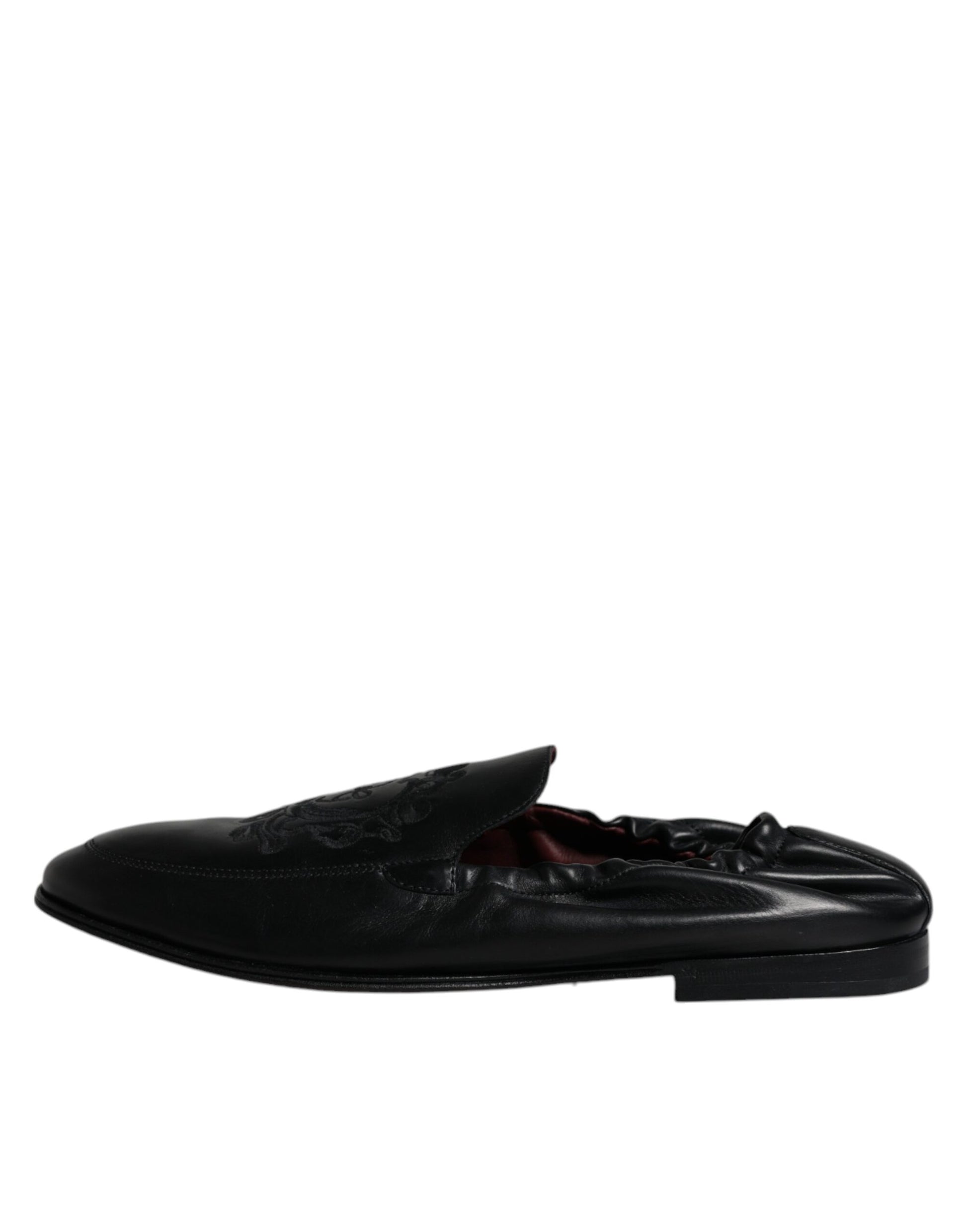 Dolce & Gabbana Black Logo Embroidered Leather Loafer Men Dress Shoes Dolce & Gabbana