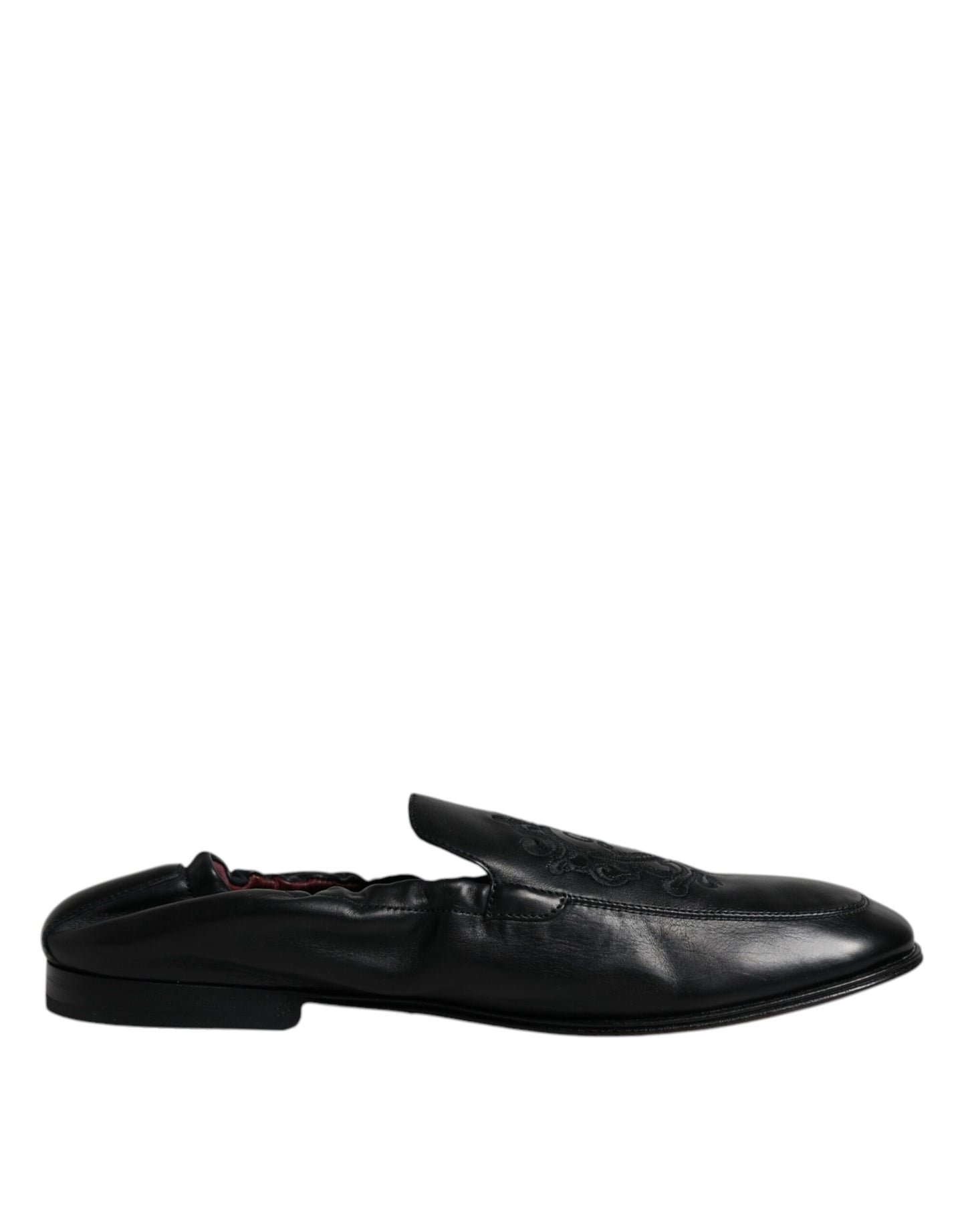 Dolce & Gabbana Black Logo Embroidered Leather Loafer Men Dress Shoes Dolce & Gabbana