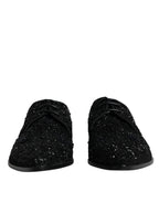 Dolce & Gabbana Black Embellished Suede Derby Formal Shoes - Eljoys Fashion 