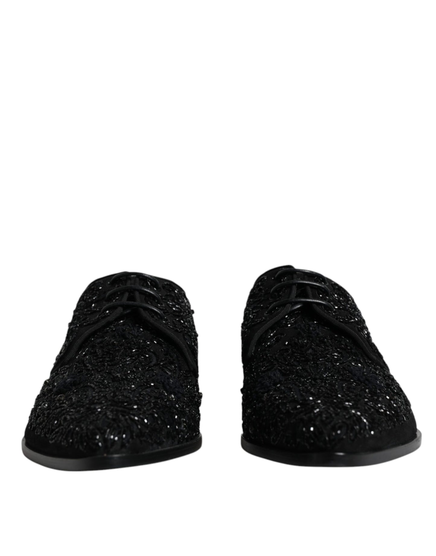 Dolce & Gabbana Black Embellished Suede Derby Formal Shoes Dolce & Gabbana