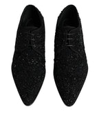 Dolce & Gabbana Black Embellished Suede Derby Formal Shoes - Eljoys Fashion 