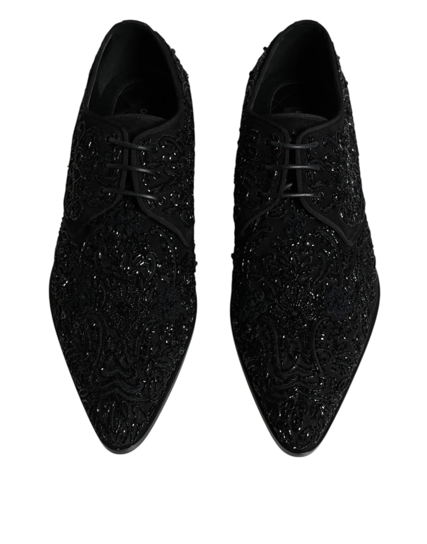 Dolce & Gabbana Black Embellished Suede Derby Formal Shoes Dolce & Gabbana