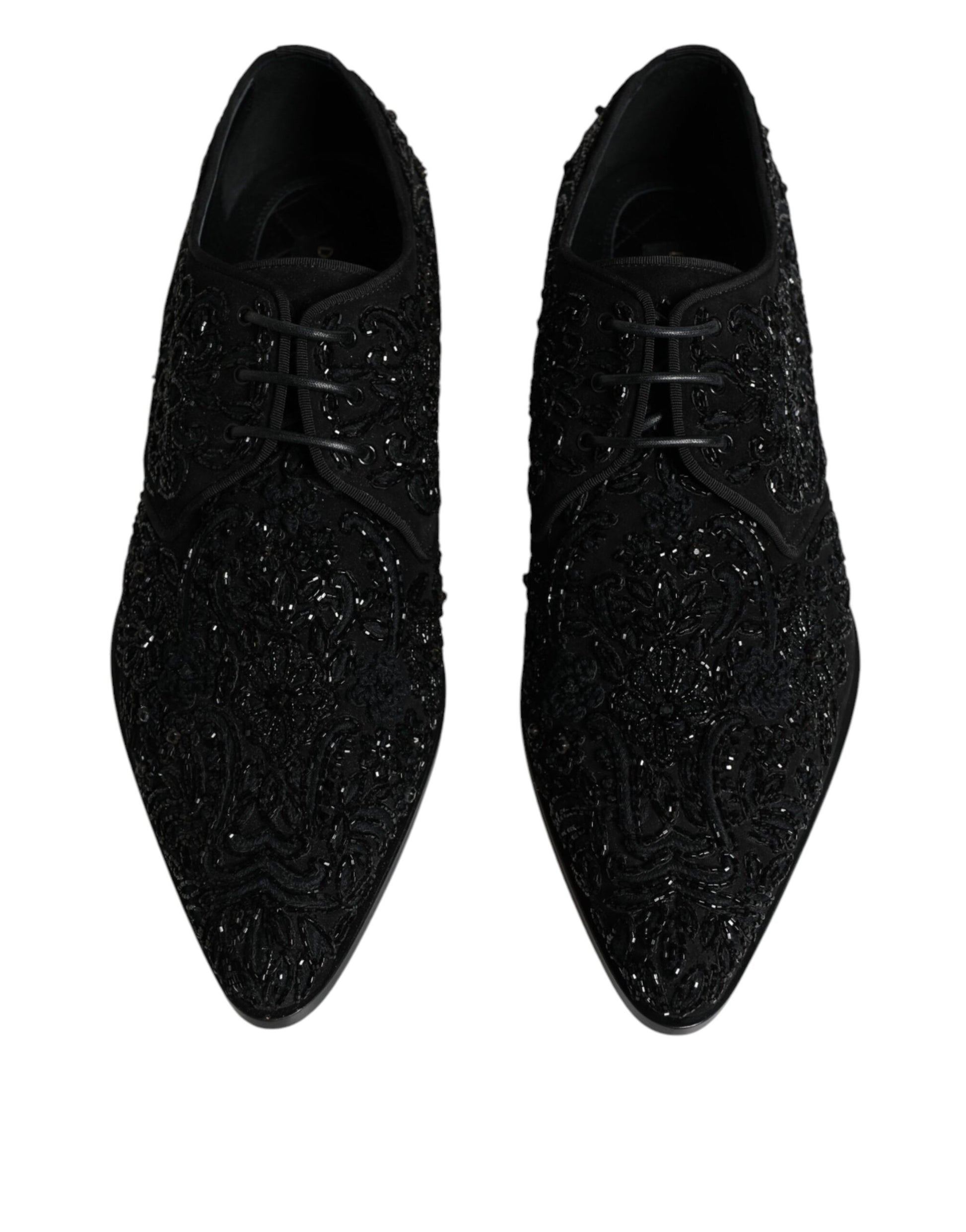 Dolce & Gabbana Black Embellished Suede Derby Formal Shoes Dolce & Gabbana