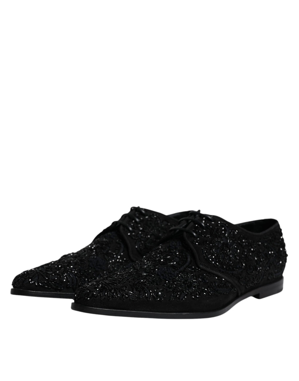 Dolce & Gabbana Black Embellished Suede Derby Formal Shoes - Eljoys Fashion 