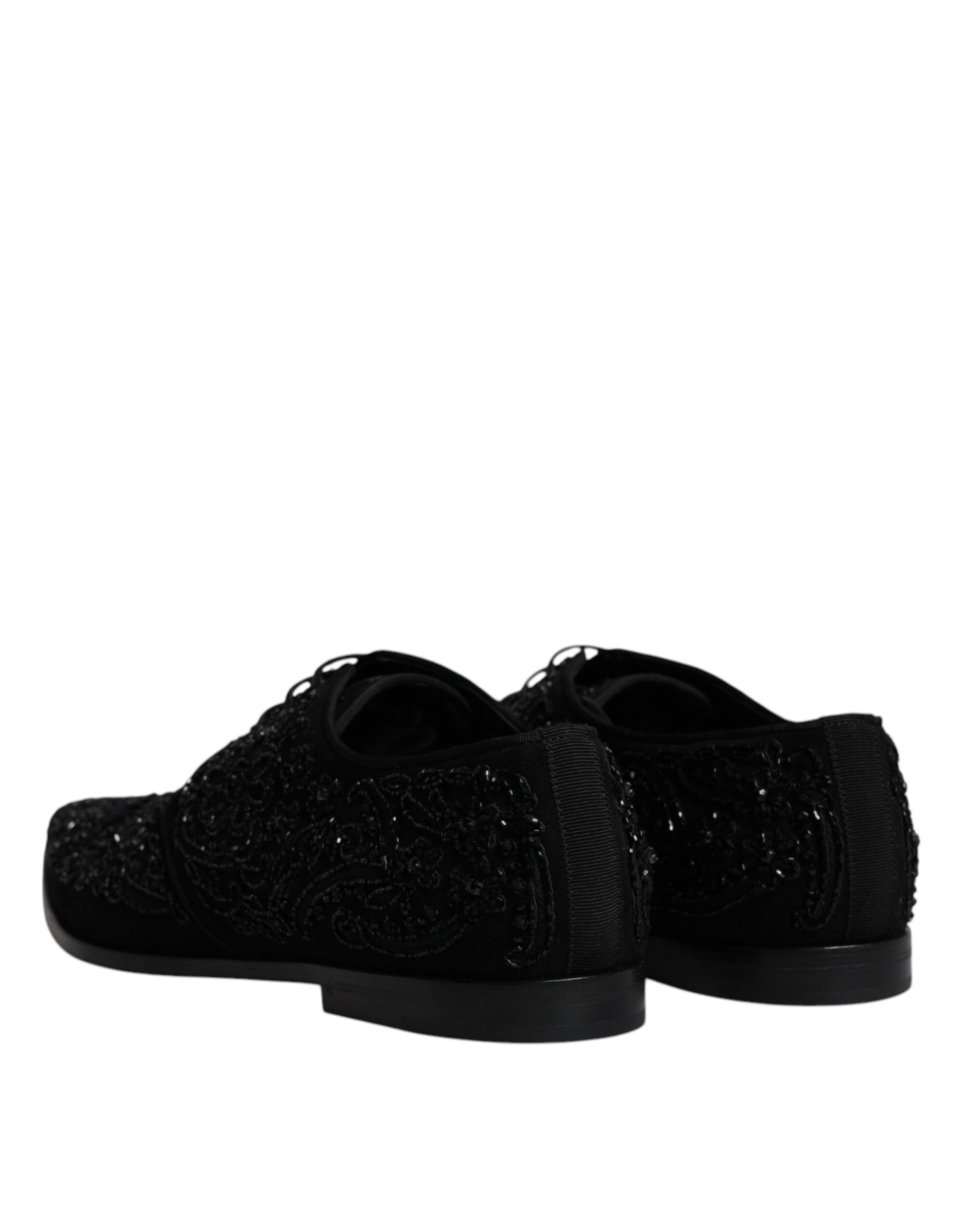 Dolce & Gabbana Black Embellished Suede Derby Formal Shoes Dolce & Gabbana