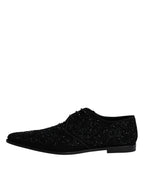 Dolce & Gabbana Black Embellished Suede Derby Formal Shoes - Eljoys Fashion 