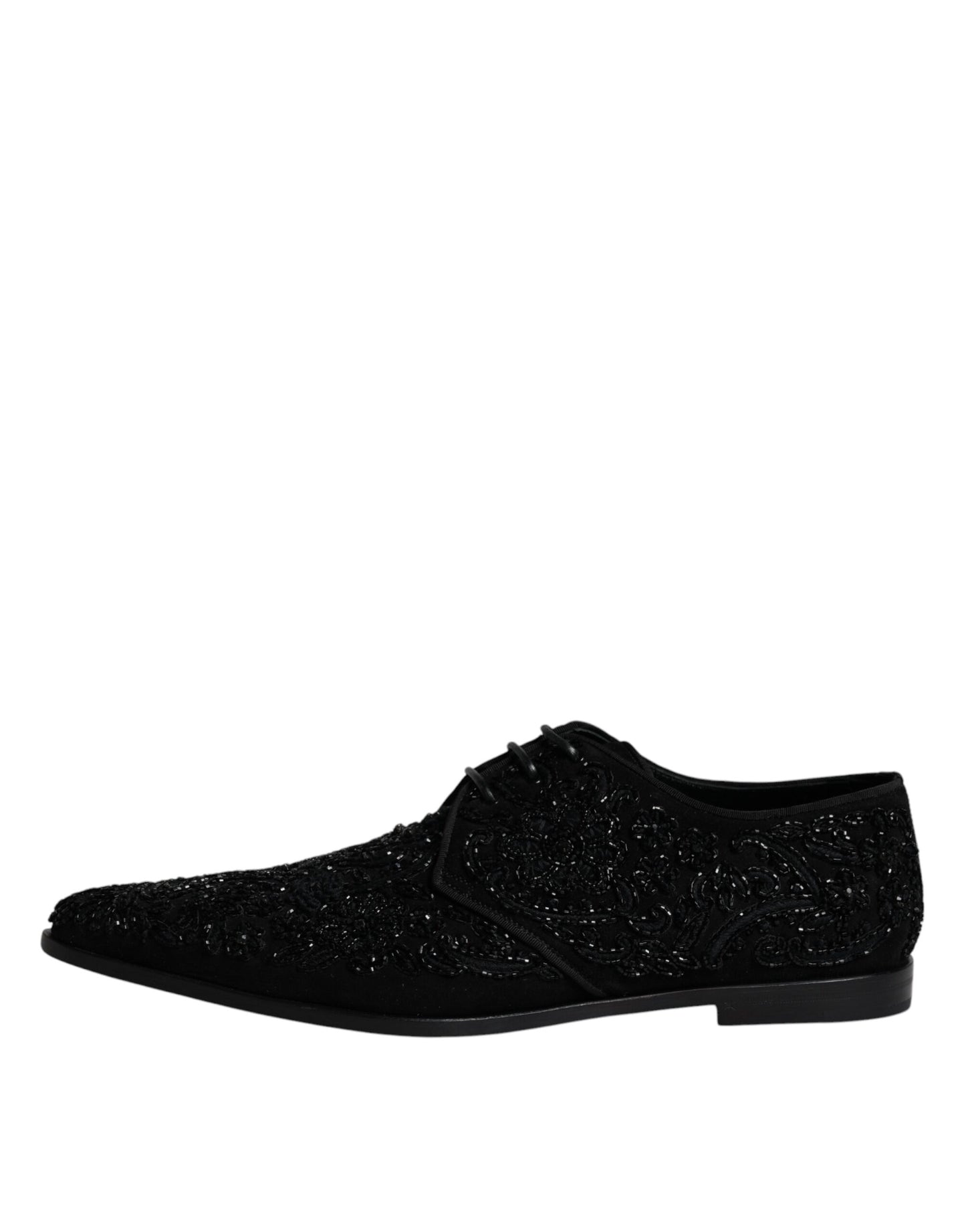 Dolce & Gabbana Black Embellished Suede Derby Formal Shoes Dolce & Gabbana