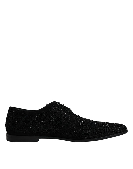 Dolce & Gabbana Black Embellished Suede Derby Formal Shoes Dolce & Gabbana