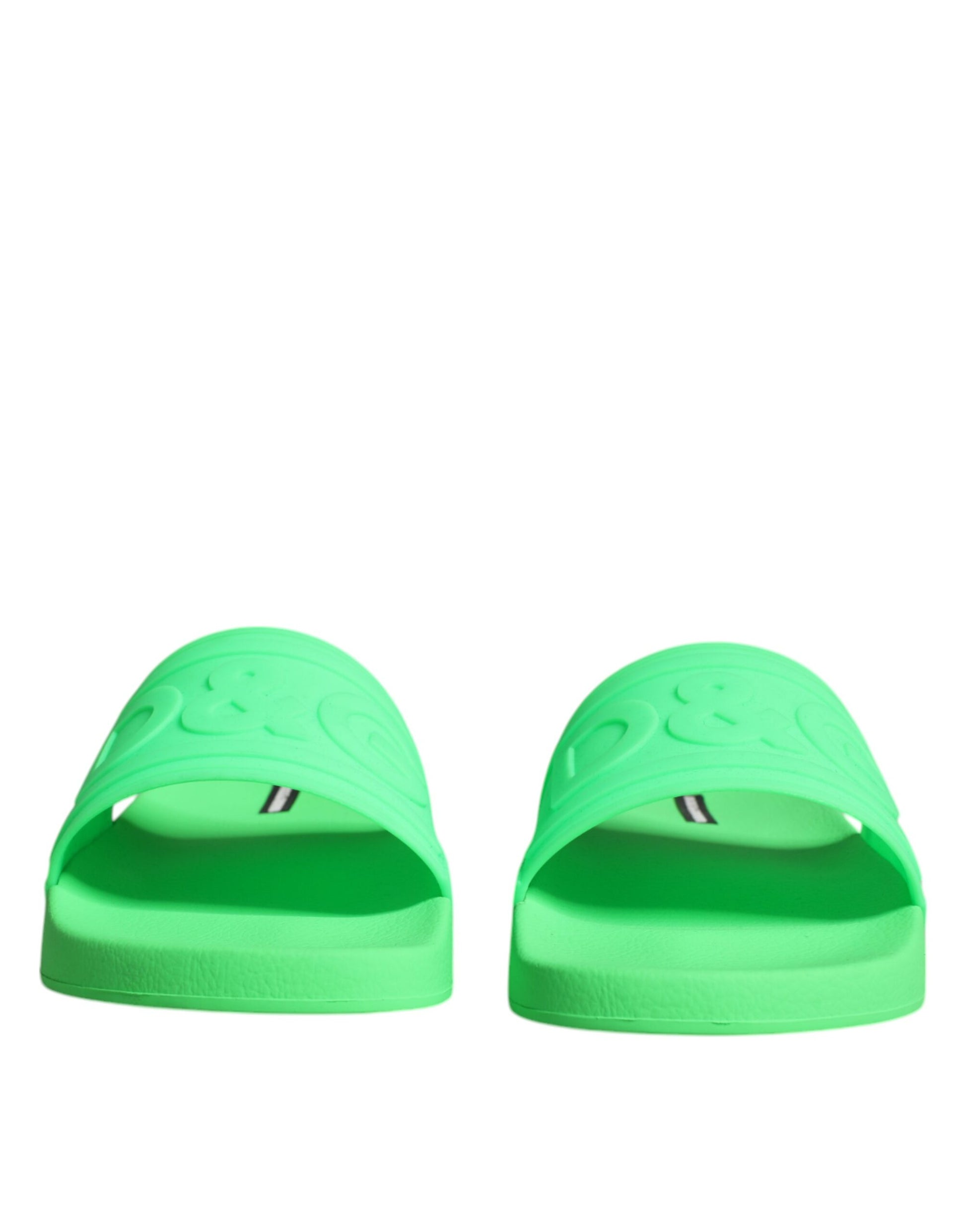 Dolce & Gabbana Green Leather Slides Sandals Beachwear Shoes Dolce & Gabbana