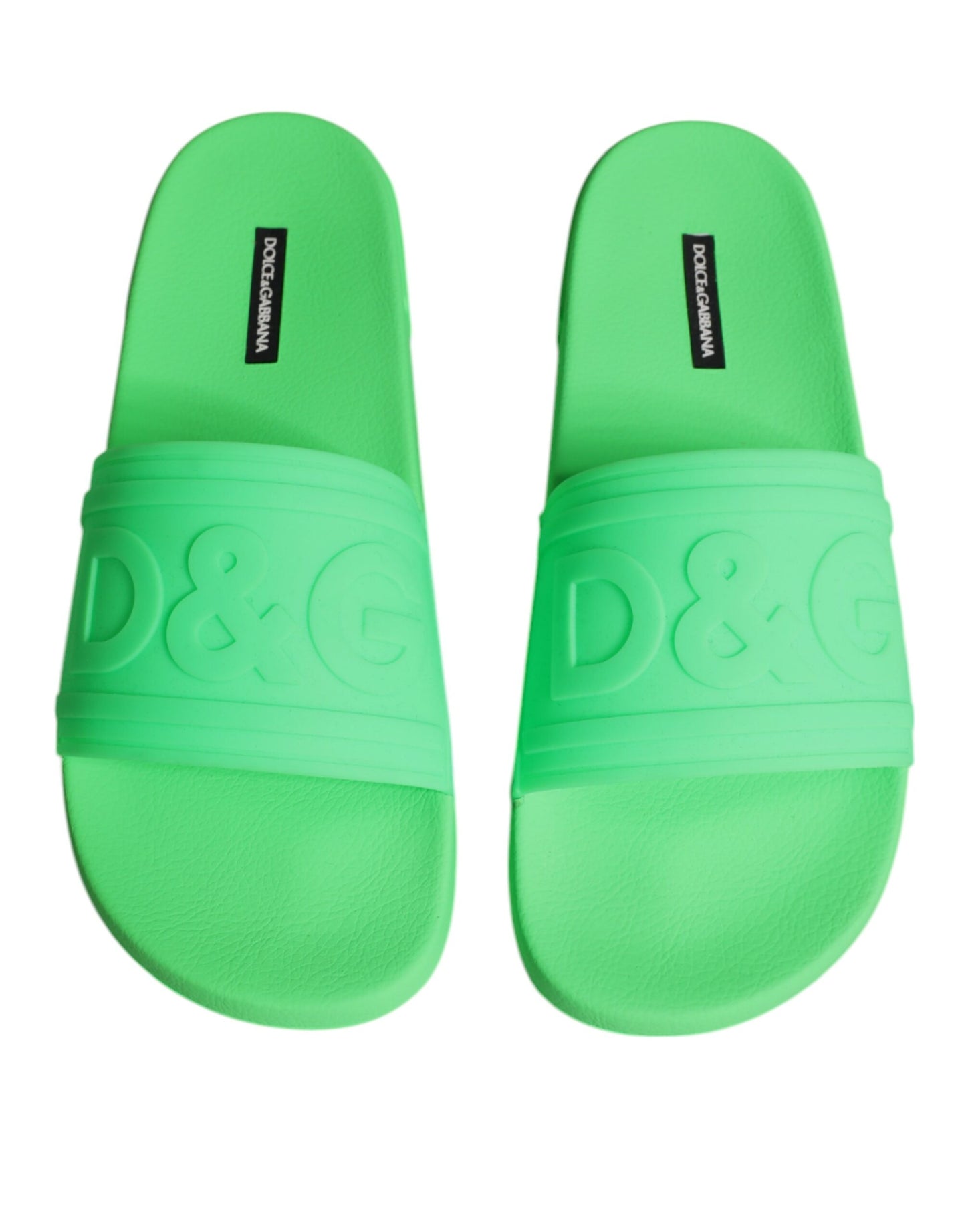Dolce & Gabbana Green Leather Slides Sandals Beachwear Shoes Dolce & Gabbana