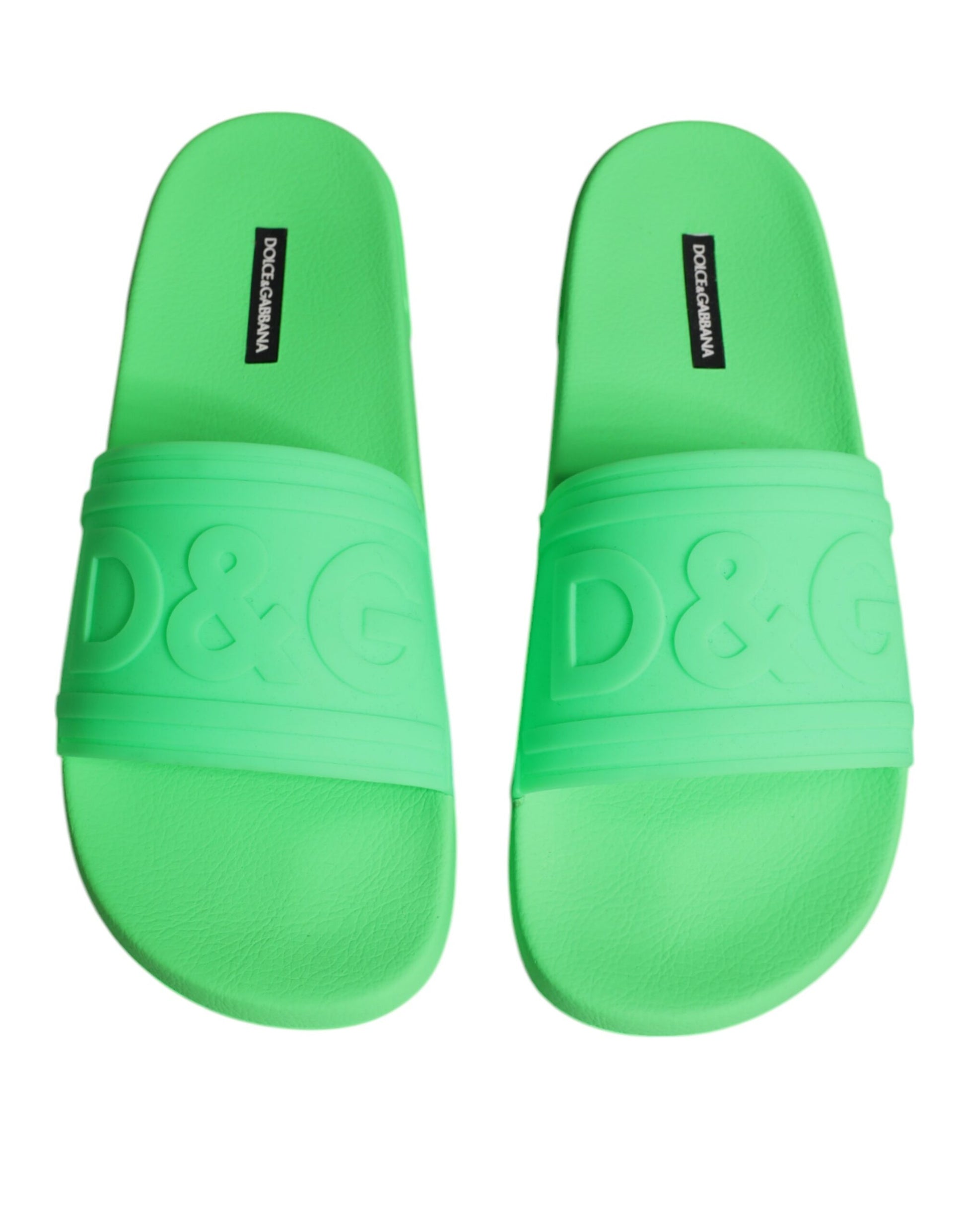 Dolce & Gabbana Green Leather Slides Sandals Beachwear Shoes Dolce & Gabbana