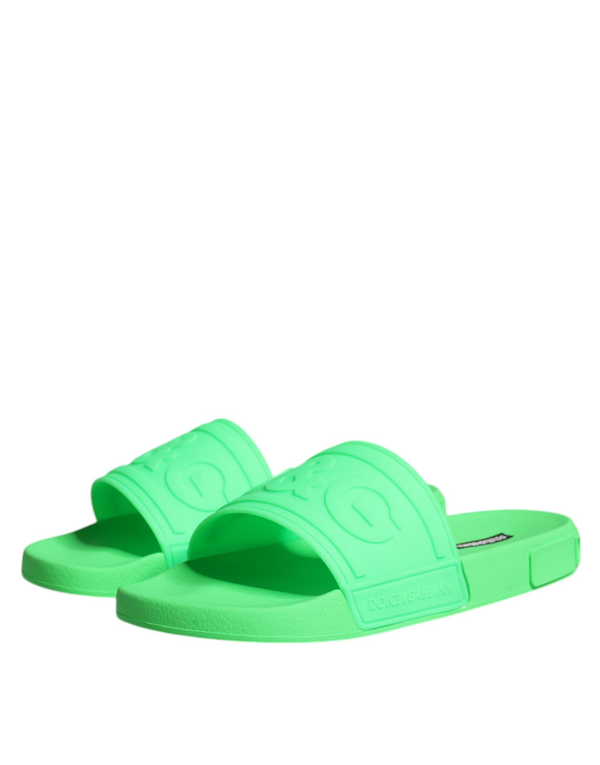 Dolce & Gabbana Green Leather Slides Sandals Beachwear Shoes Dolce & Gabbana
