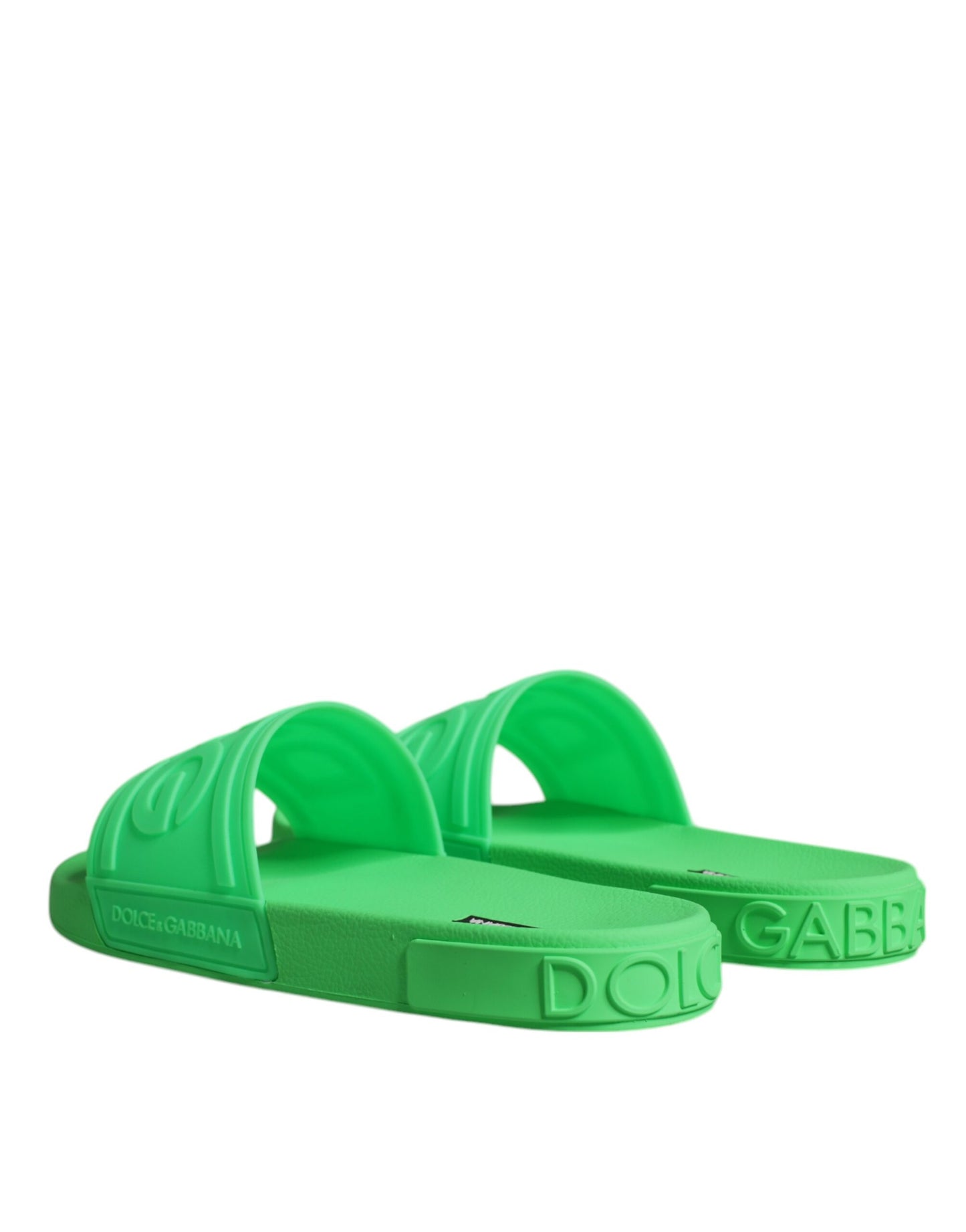 Dolce & Gabbana Green Leather Slides Sandals Beachwear Shoes Dolce & Gabbana