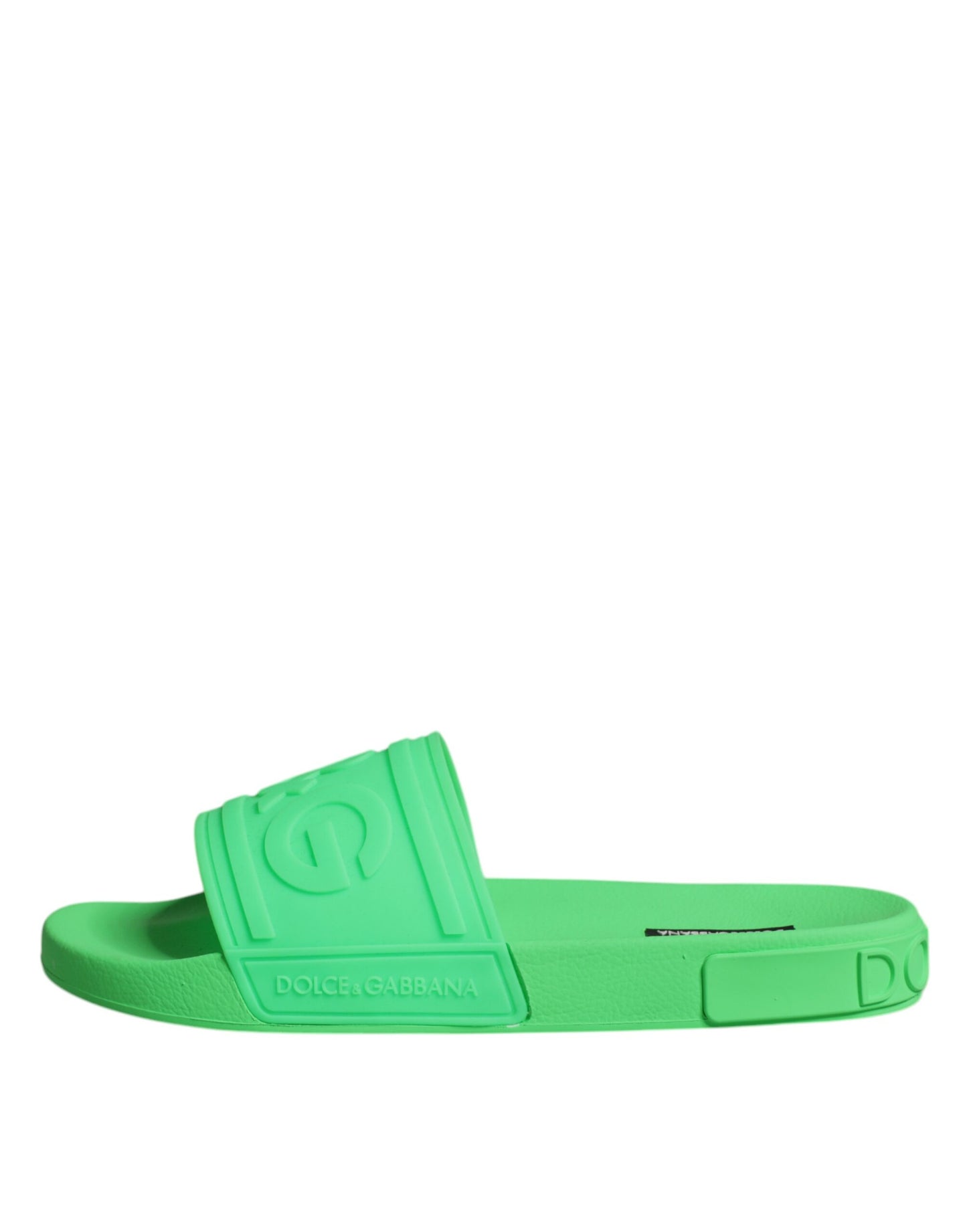 Dolce & Gabbana Green Leather Slides Sandals Beachwear Shoes Dolce & Gabbana