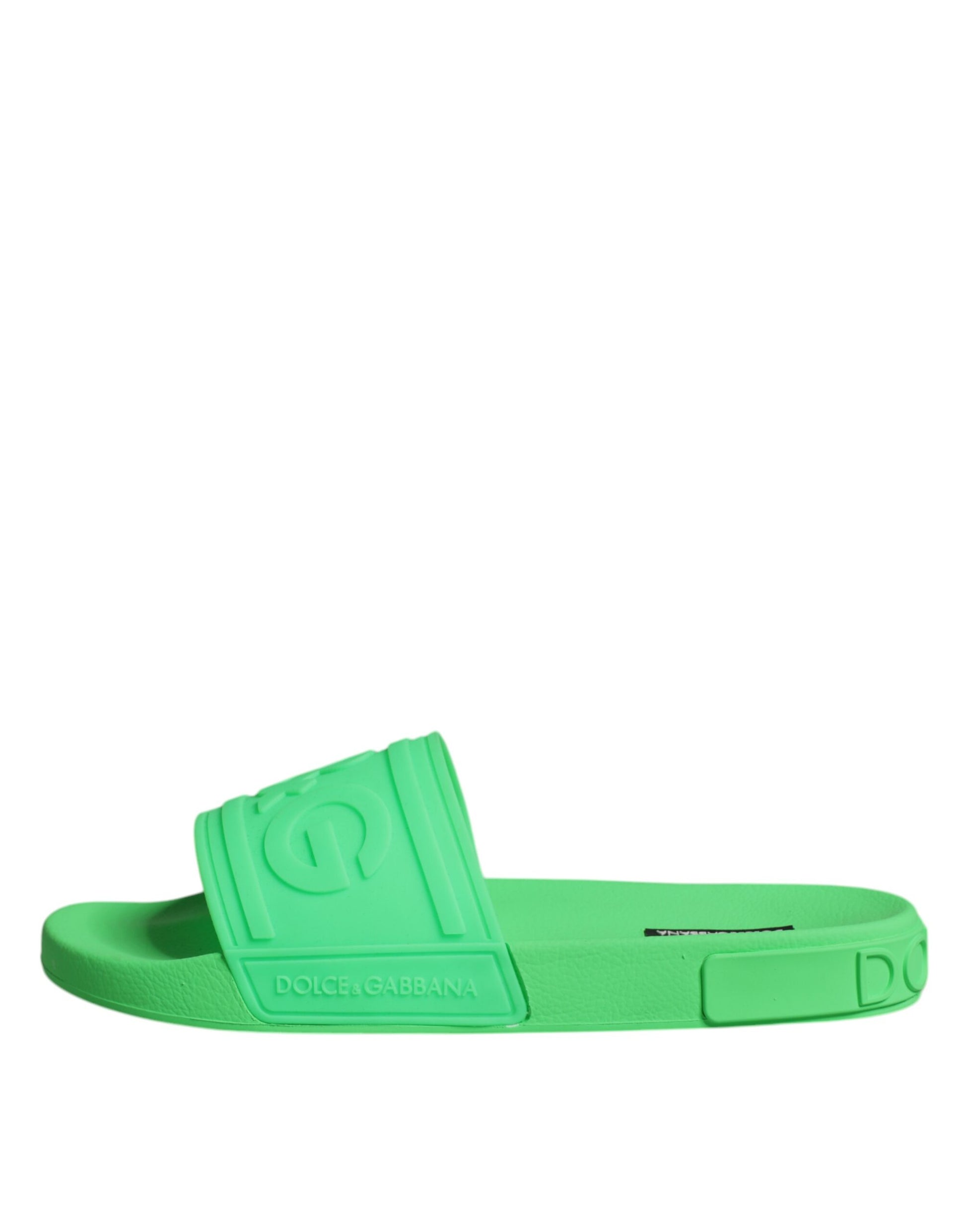 Dolce & Gabbana Green Leather Slides Sandals Beachwear Shoes Dolce & Gabbana
