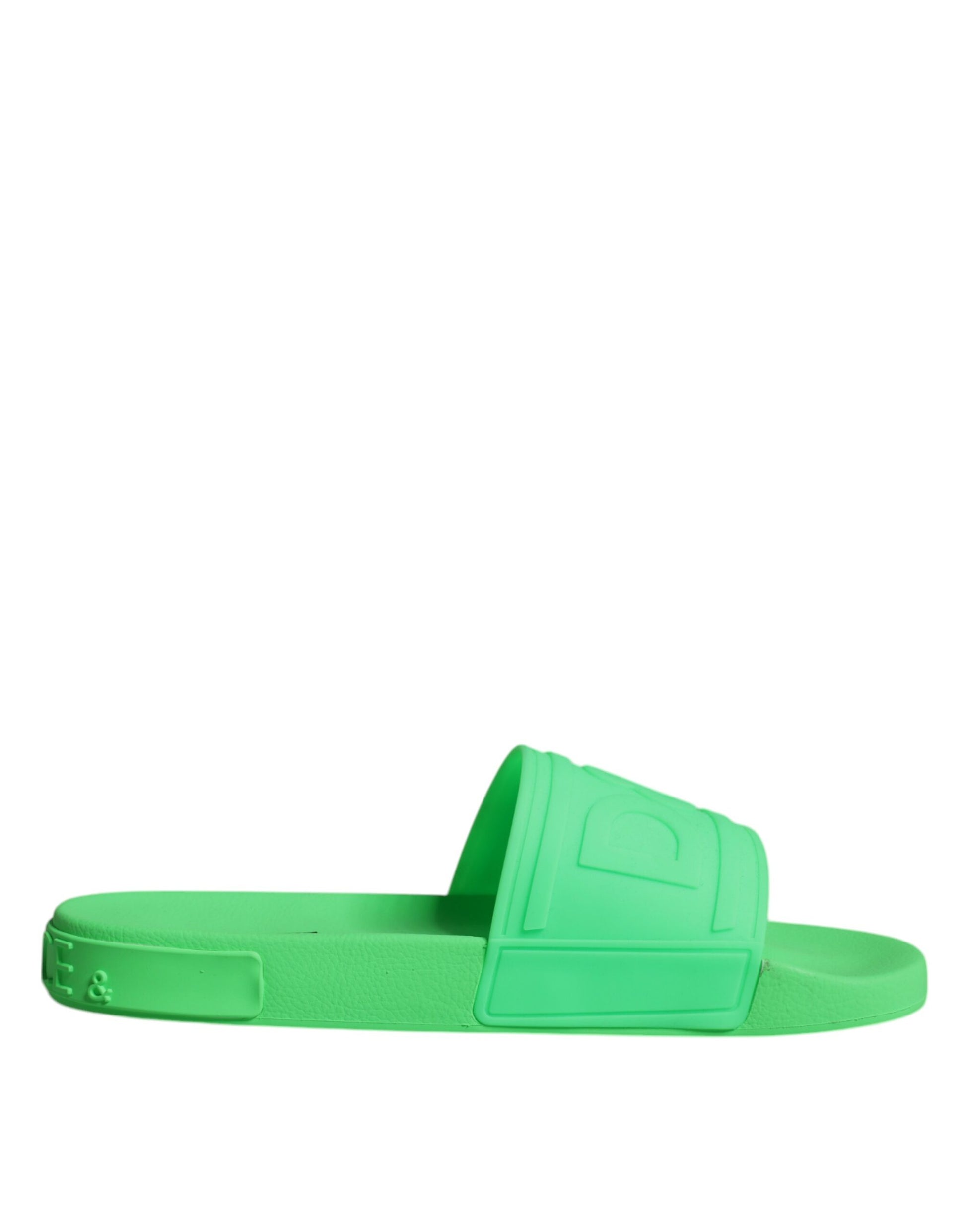 Dolce & Gabbana Green Leather Slides Sandals Beachwear Shoes Dolce & Gabbana