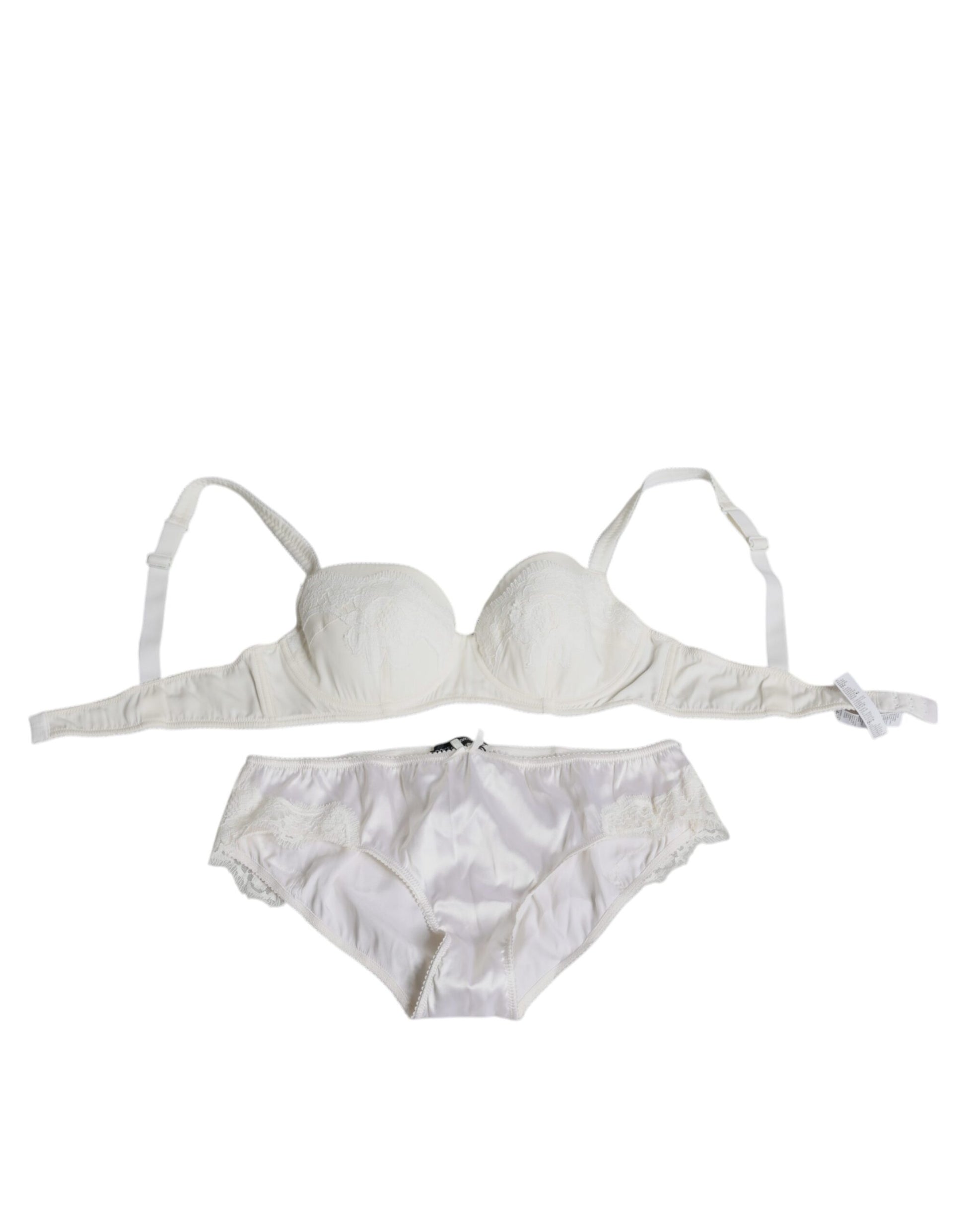 Dolce & Gabbana White Silk Stretch Panty Balconette Bra Underwear Dolce & Gabbana