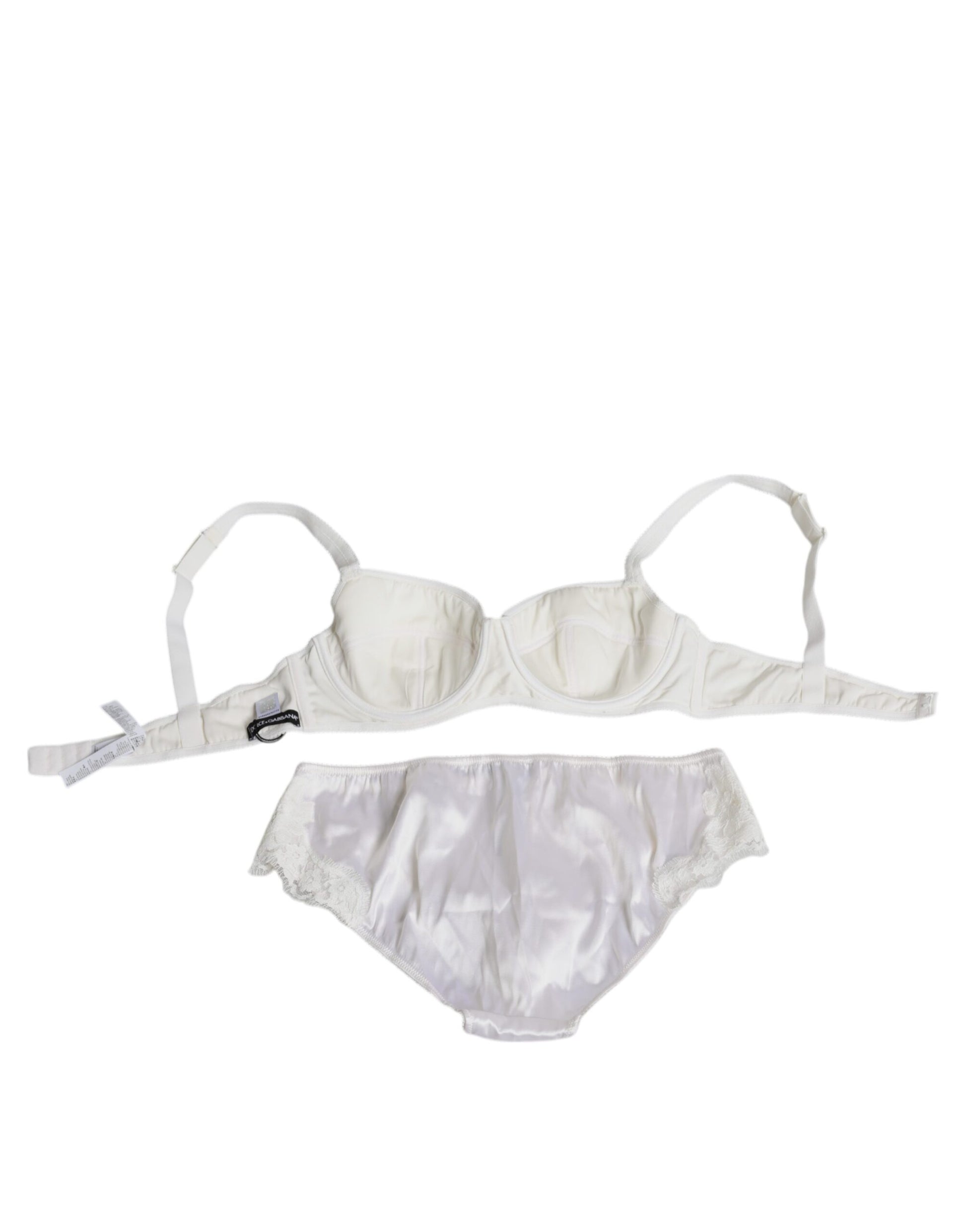 Dolce & Gabbana White Silk Stretch Panty Balconette Bra Underwear Dolce & Gabbana