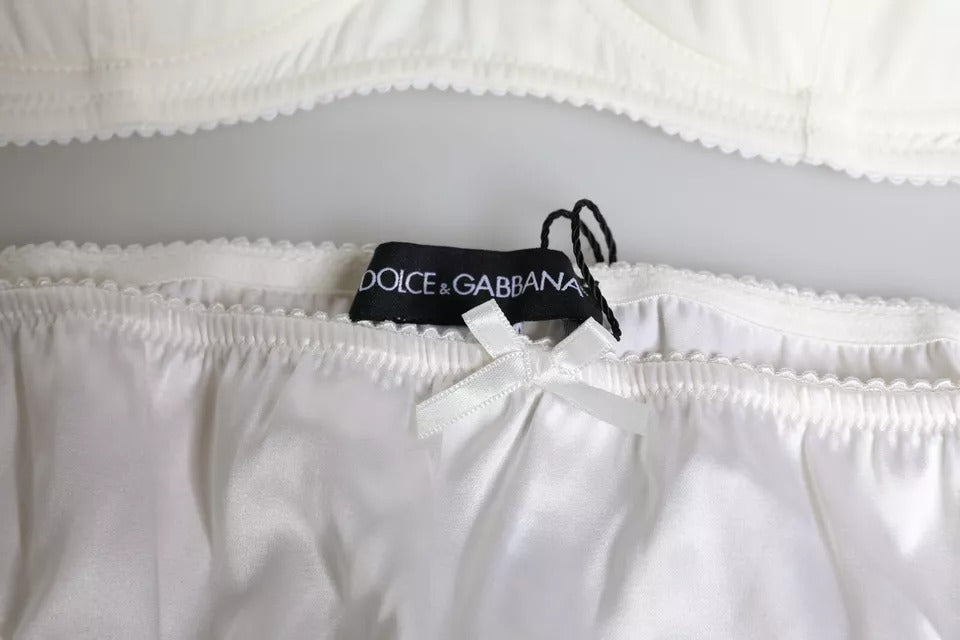 Dolce & Gabbana White Silk Stretch Panty Balconette Bra Underwear Dolce & Gabbana