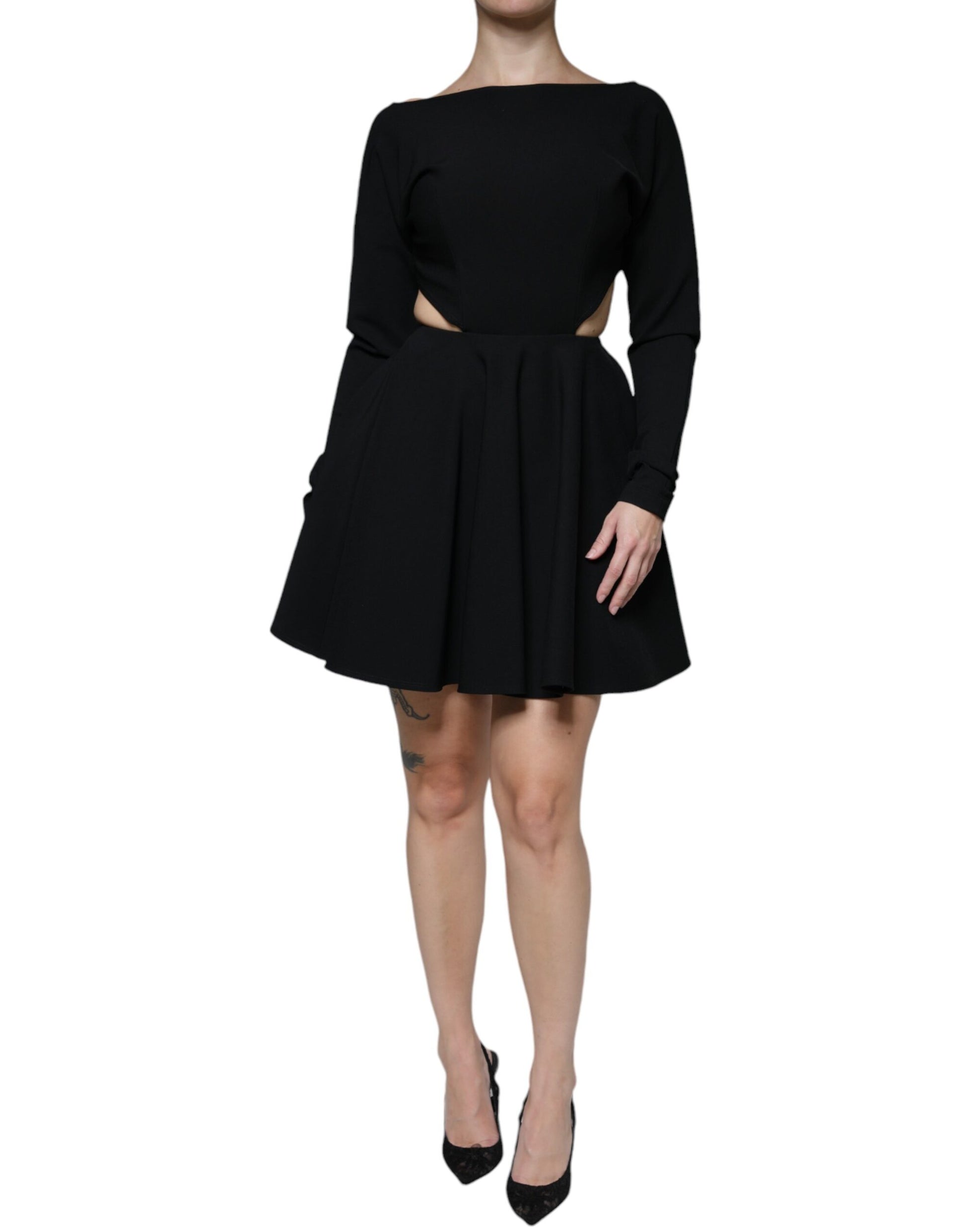 Dolce & Gabbana Black Viscose Cut Out A-line Long Sleeves Mini Dress Dolce & Gabbana