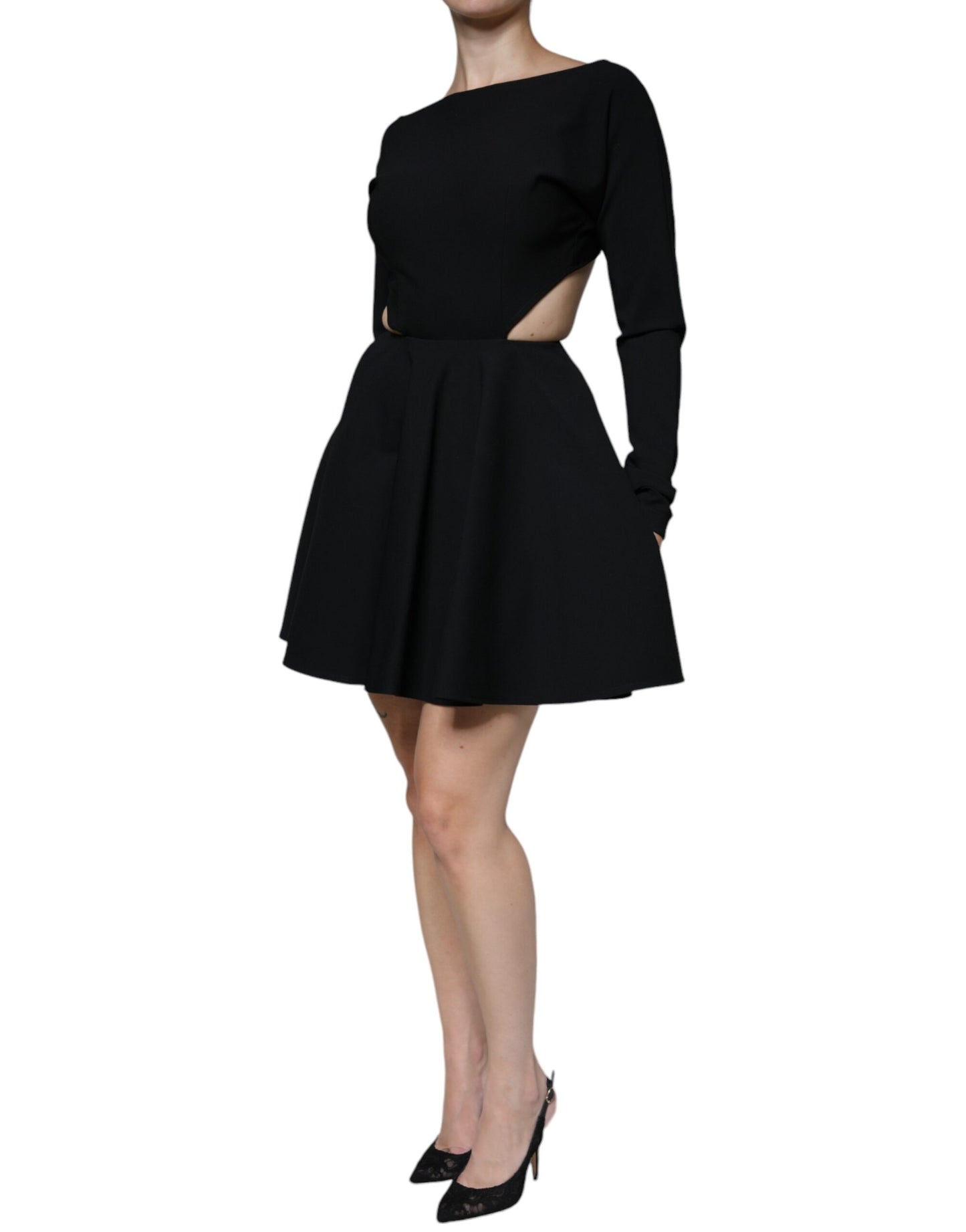 Dolce & Gabbana Black Viscose Cut Out A-line Long Sleeves Mini Dress Dolce & Gabbana