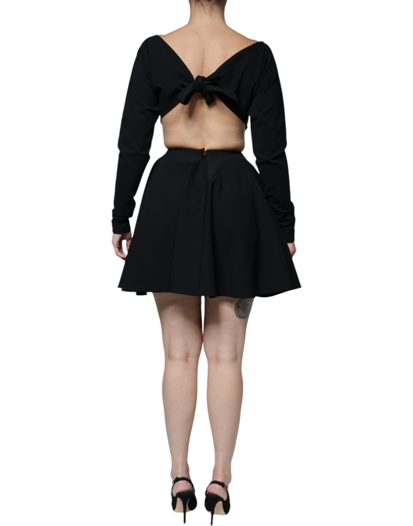 Dolce & Gabbana Black Viscose Cut Out A-line Long Sleeves Mini Dress Dolce & Gabbana