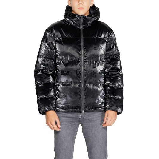 EA7 Emporio Armani Black Polyester Jackets & Coat EA7 Emporio Armani