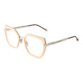 Pink Philipp Plein metal and plastic eyeglasses frames with clear lenses, stylish and modern for everyday wear.