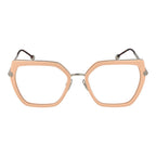 Philipp Plein pink metal and plastic eyeglass frames with clear lenses, stylish and modern eyewear design.