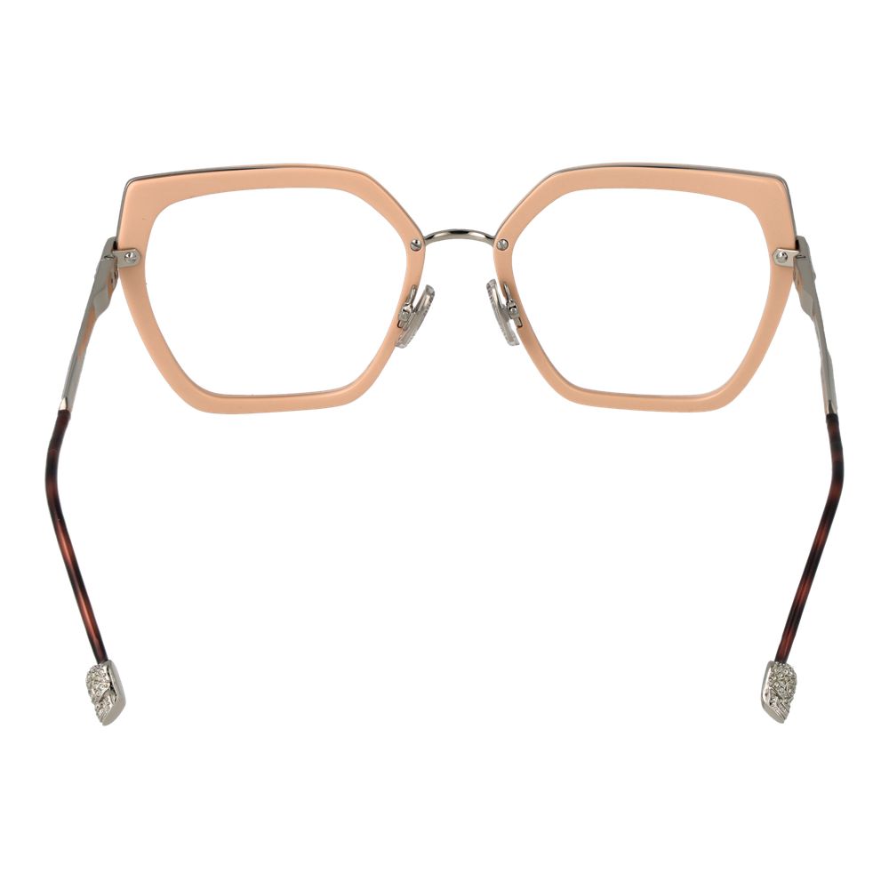 Pink metal and plastic Philipp Plein eyeglass frames with clear lenses, stylish and modern design.