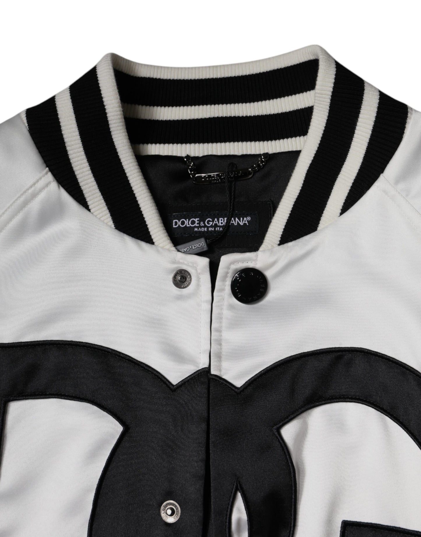 Dolce & Gabbana White Polyester Logo Full Zip Bomber Jacket Dolce & Gabbana