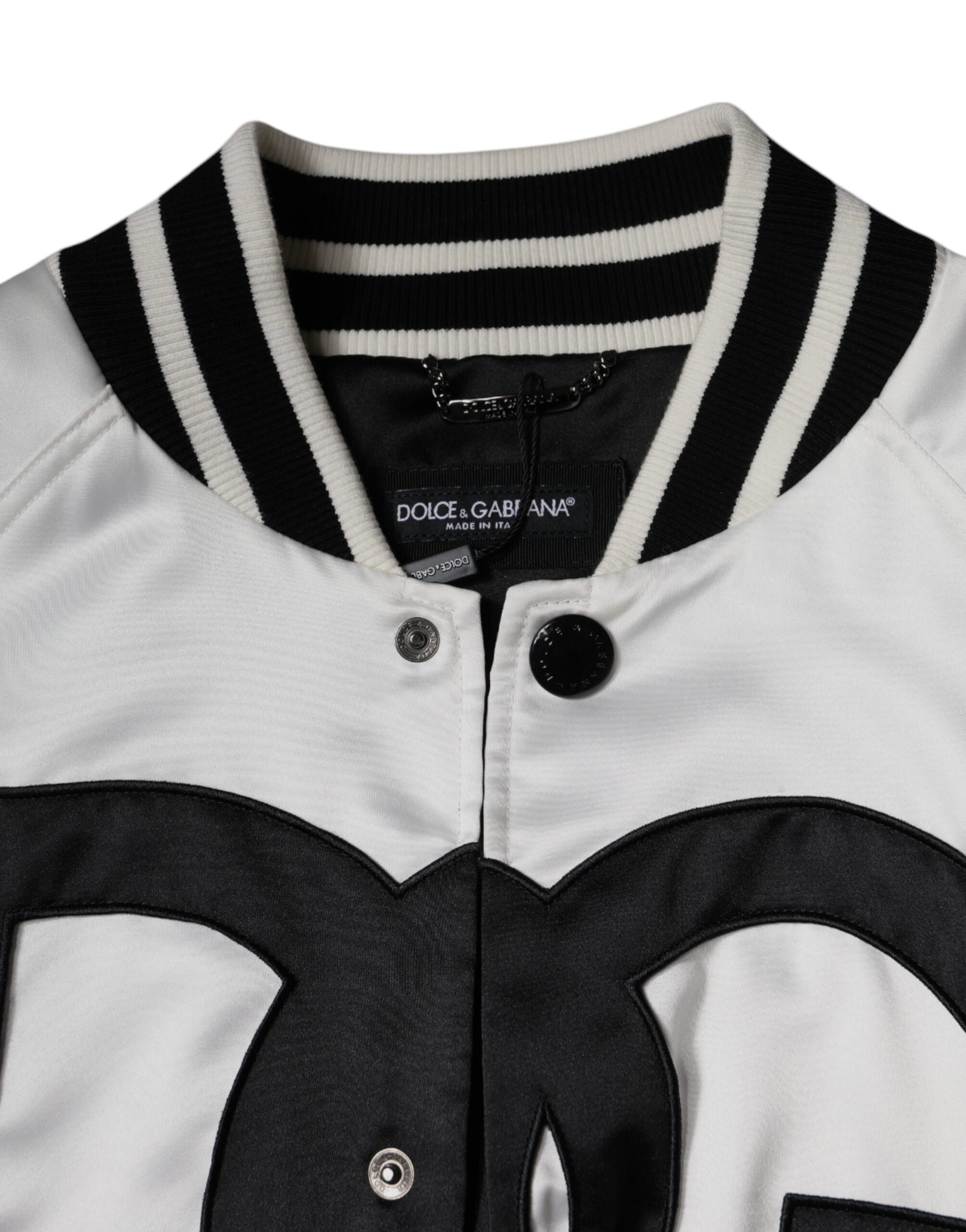 Dolce & Gabbana White Polyester Logo Full Zip Bomber Jacket Dolce & Gabbana
