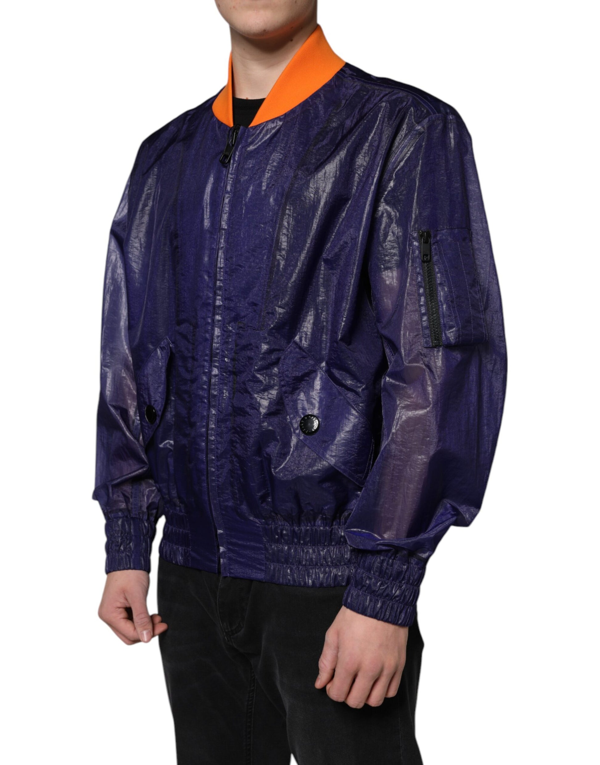 Dolce & Gabbana Blue Cotton Stretch Full Zip Bomber Jacket Dolce & Gabbana