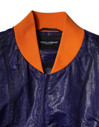 Dolce & Gabbana Blue Cotton Stretch Full Zip Bomber Jacket - Eljoys Fashion 