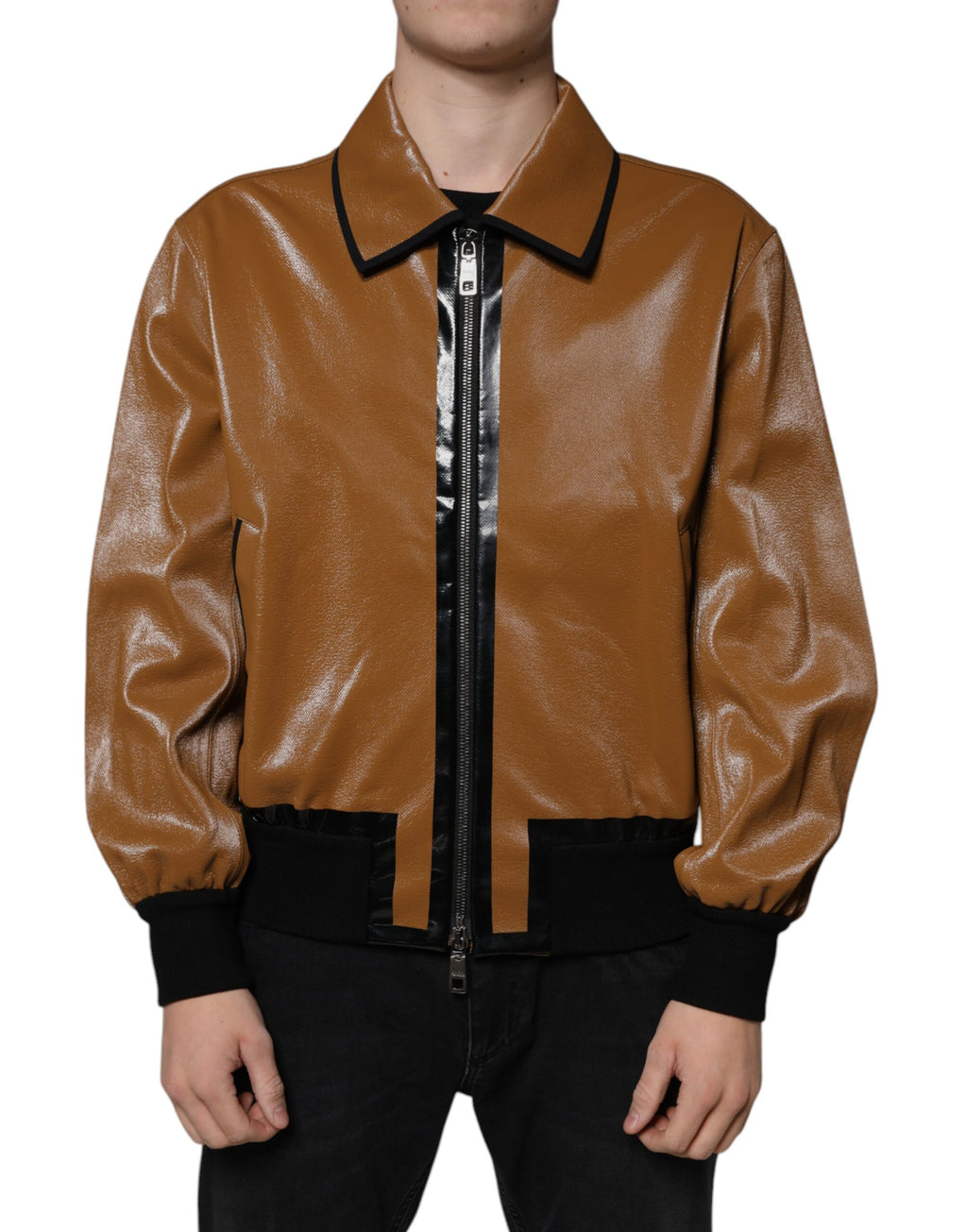 Dolce & Gabbana Brown Leather Full Zip Men Bomber Jacket - Eljoys Fashion 