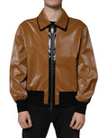Dolce & Gabbana Brown Leather Full Zip Men Bomber Jacket - Eljoys Fashion 