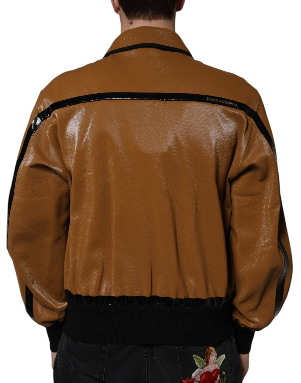 Dolce & Gabbana Brown Leather Full Zip Men Bomber Jacket - Eljoys Fashion 