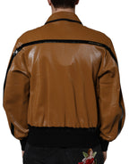 Dolce & Gabbana Brown Leather Full Zip Men Bomber Jacket - Eljoys Fashion 