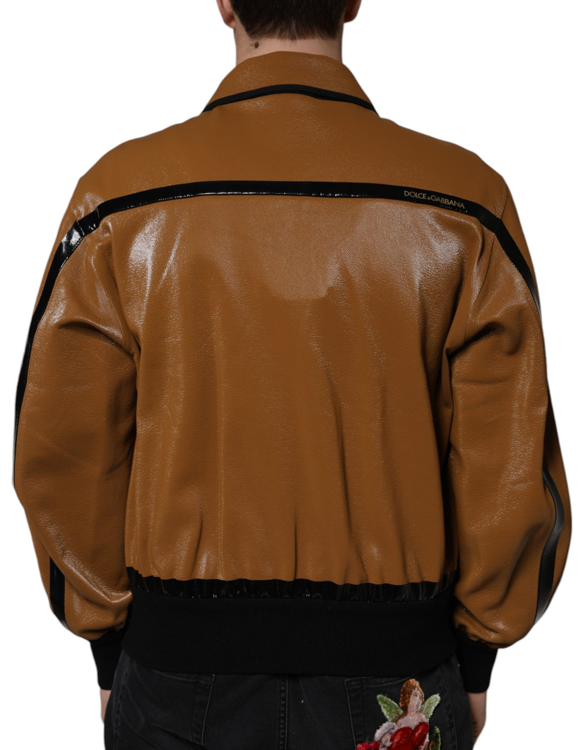 Dolce & Gabbana Brown Leather Full Zip Men Bomber Jacket - Eljoys Fashion 