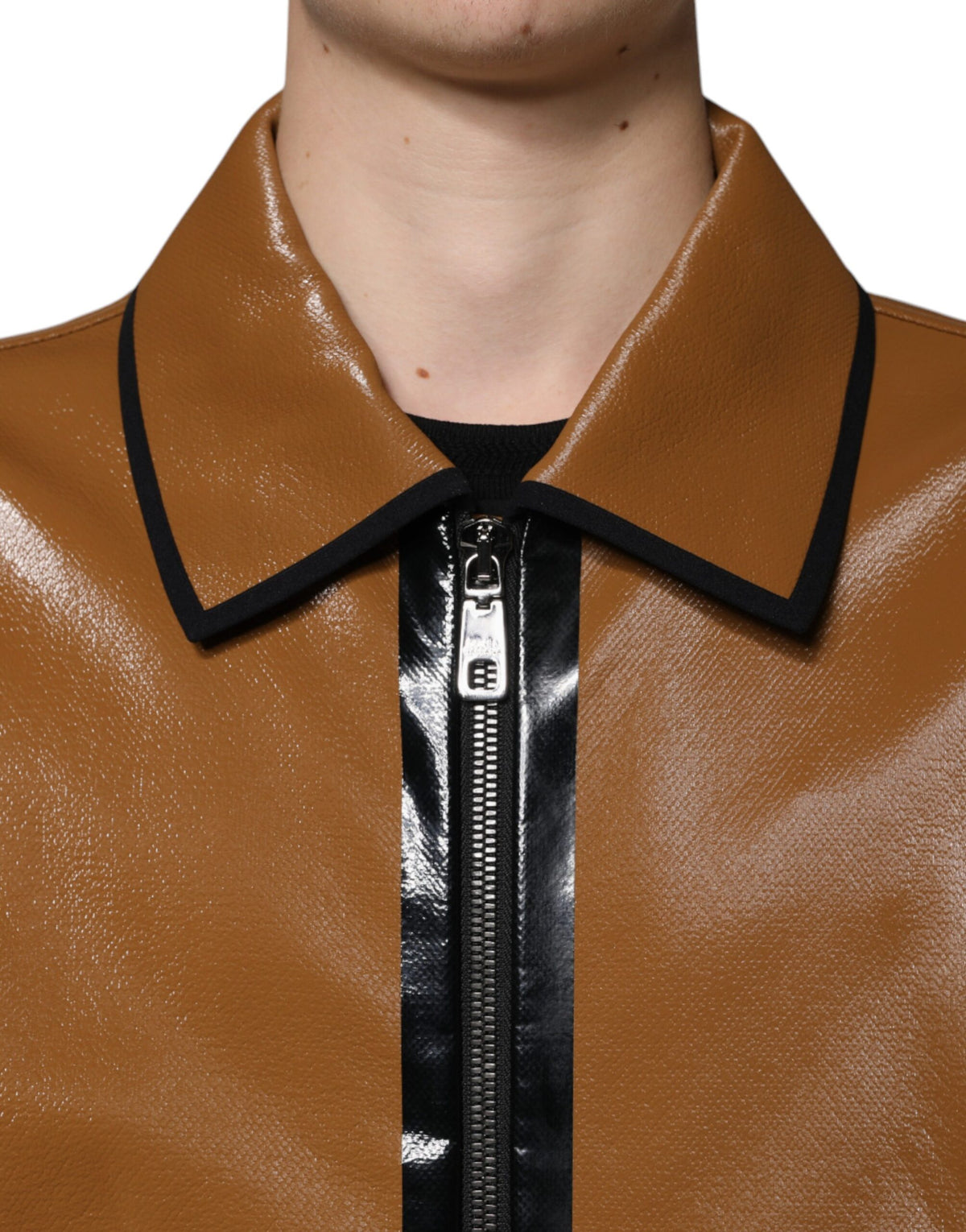Dolce & Gabbana Brown Leather Full Zip Men Bomber Jacket - Eljoys Fashion 