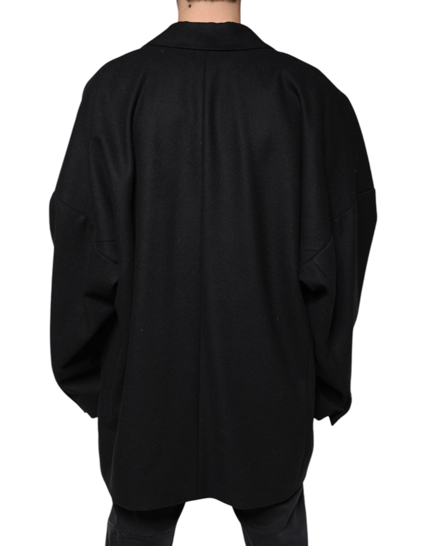 Dolce & Gabbana Black Wool Double Breasted Men Coat Jacket Dolce & Gabbana