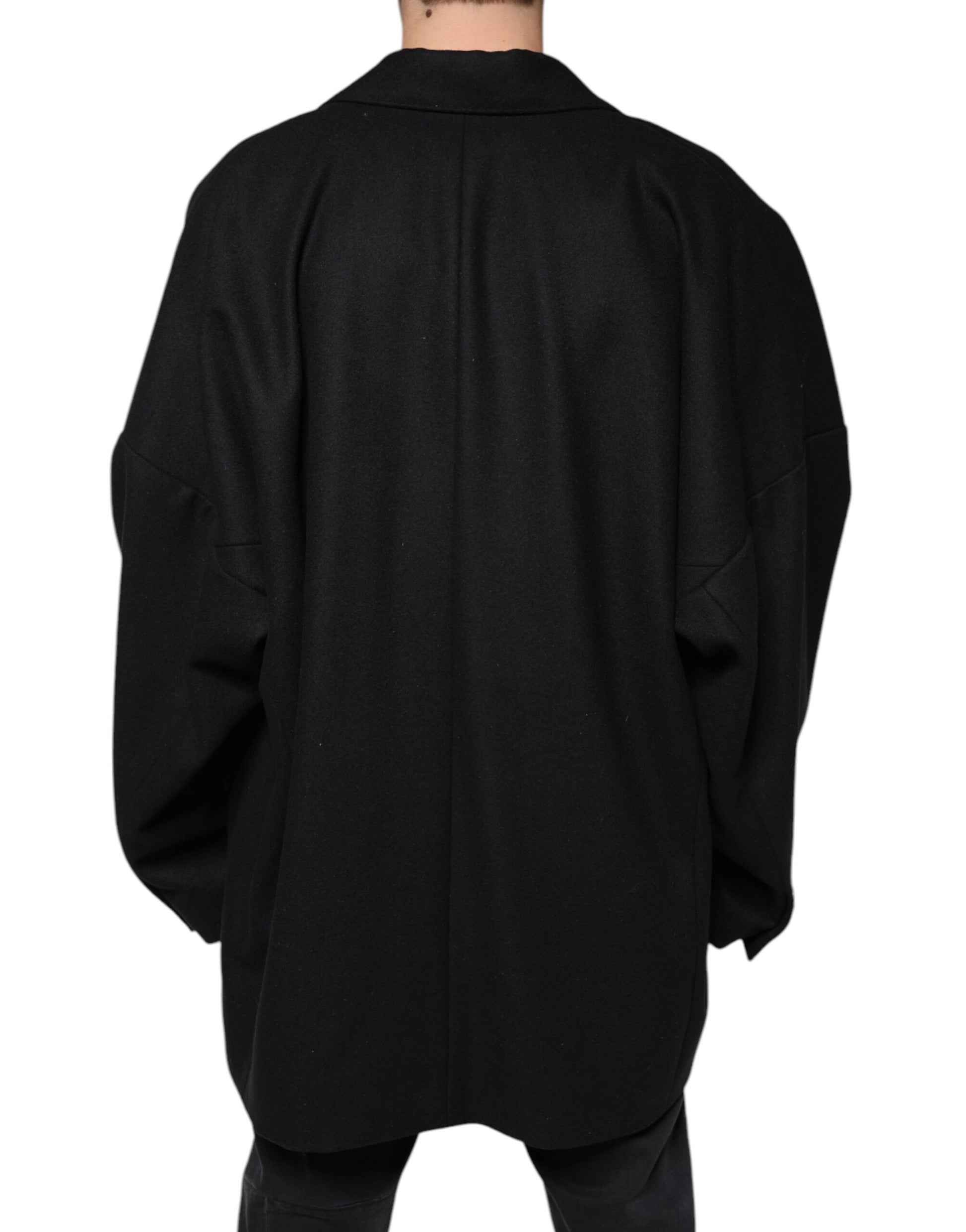 Dolce & Gabbana Black Wool Double Breasted Men Coat Jacket Dolce & Gabbana