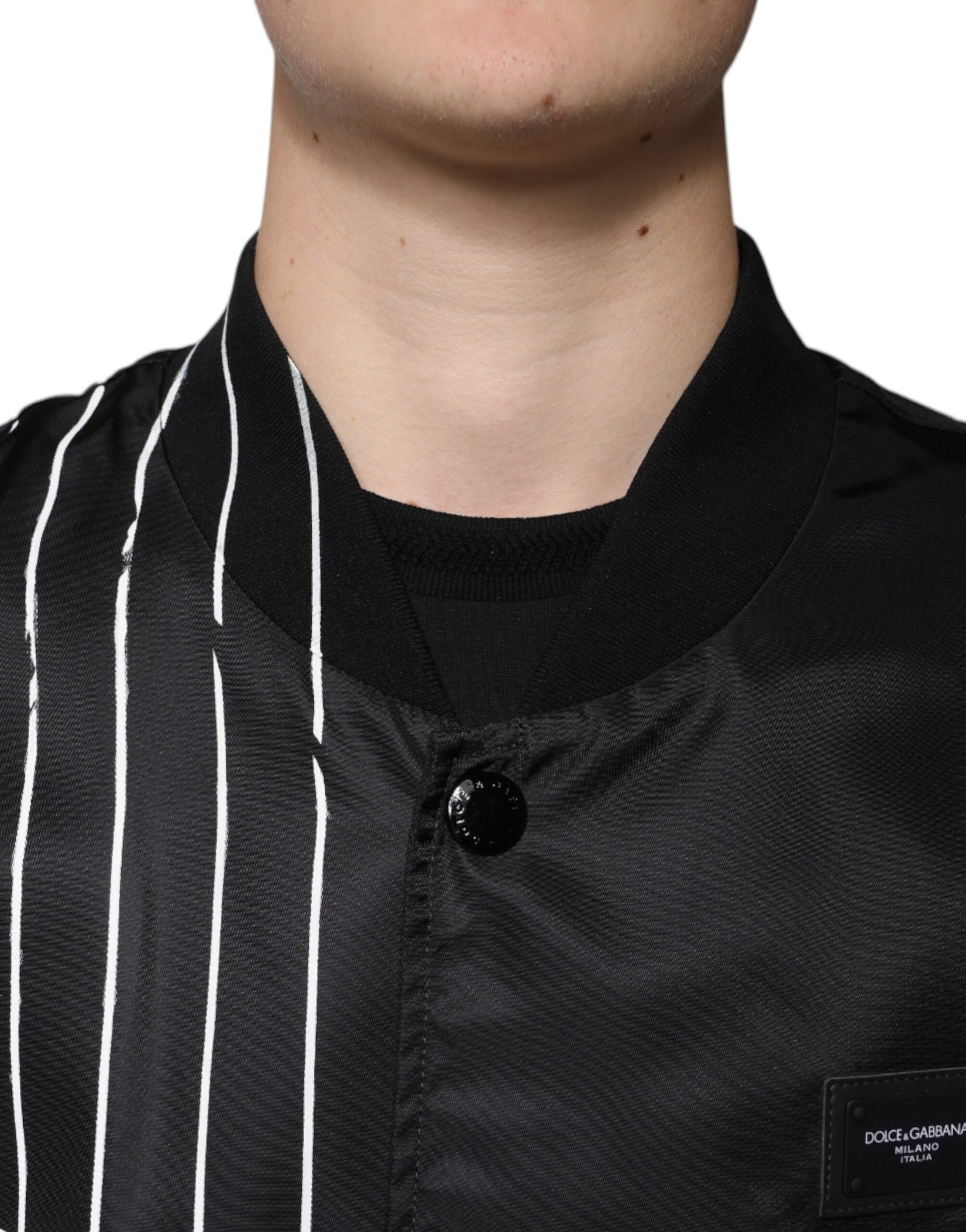 Dolce & Gabbana Black Polka Dot Stripe Nylon Bomber Jacket Dolce & Gabbana